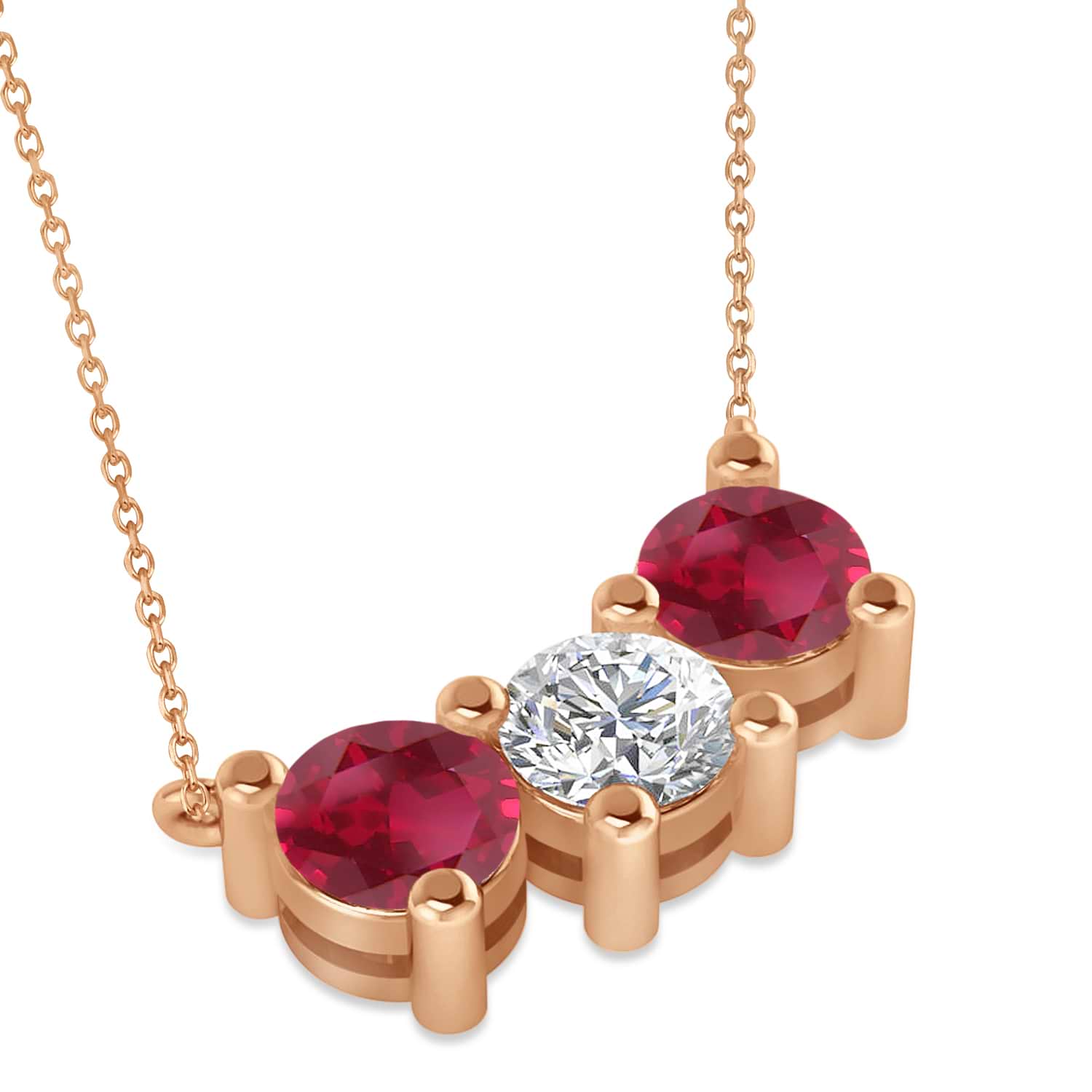 Three Stone Diamond & Ruby Pendant Necklace 14k Rose Gold (3.00ct)