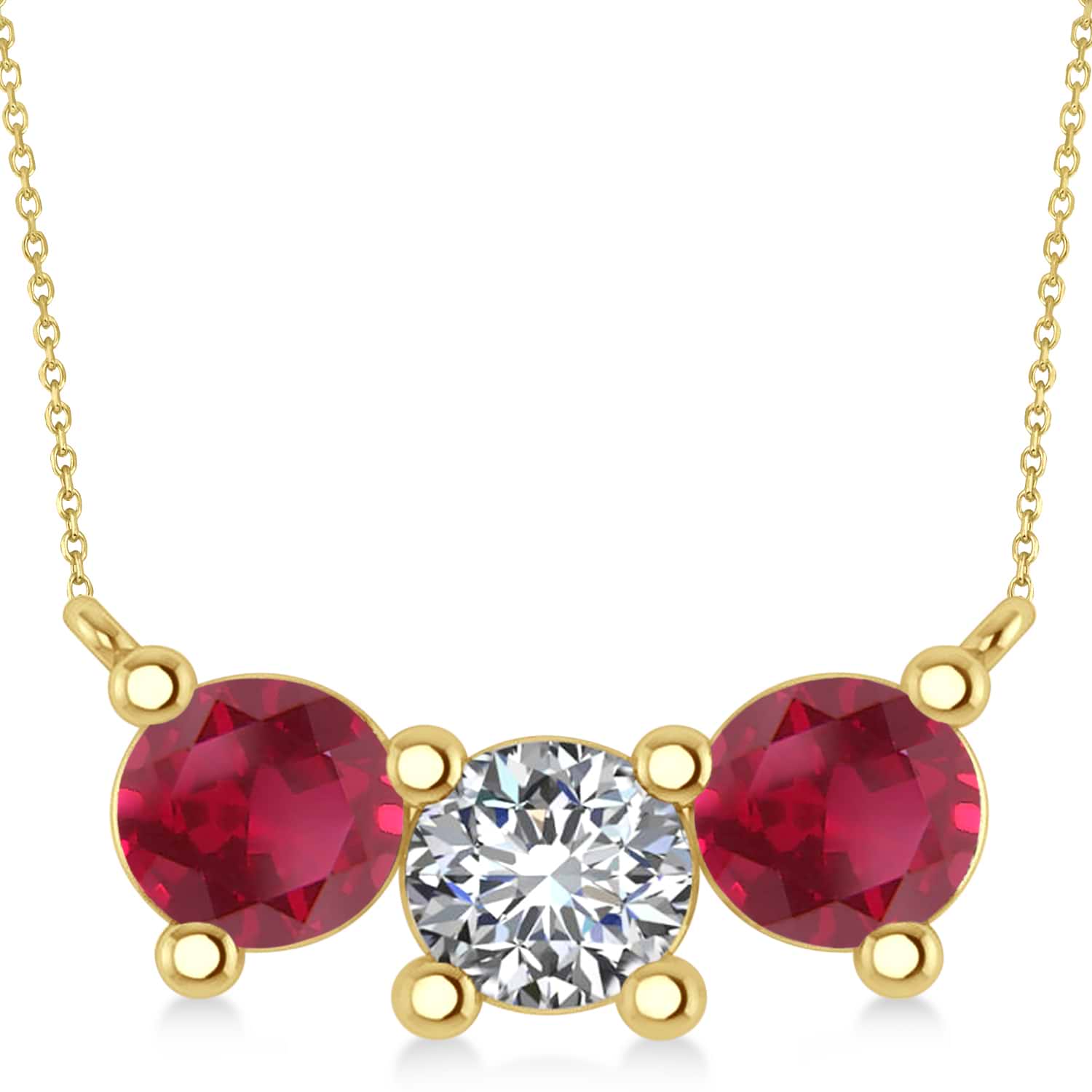 Three Stone Diamond & Ruby Pendant Necklace 14k Yellow Gold (3.00ct)