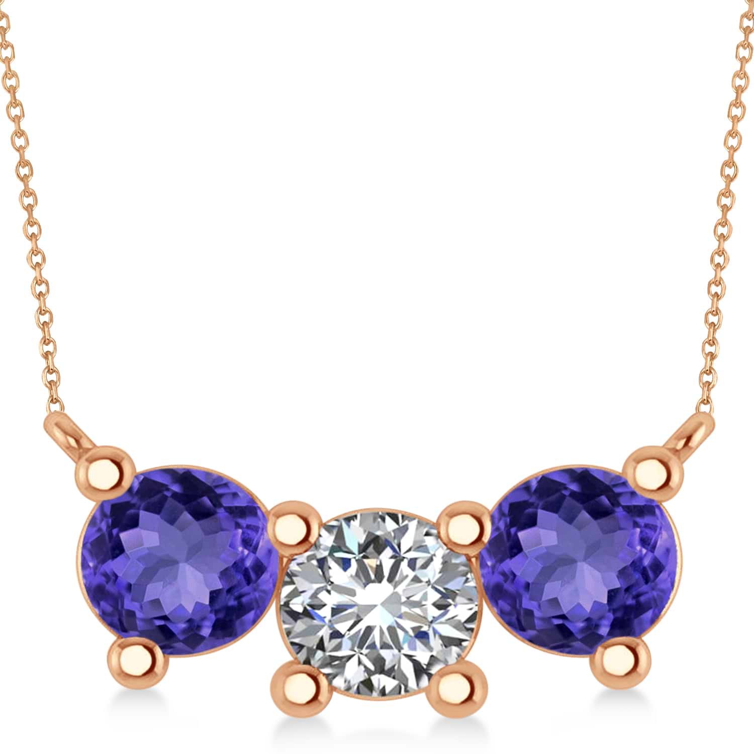 Three Stone Diamond & Tanzanite Pendant Necklace 14k Rose Gold (3.00ct)
