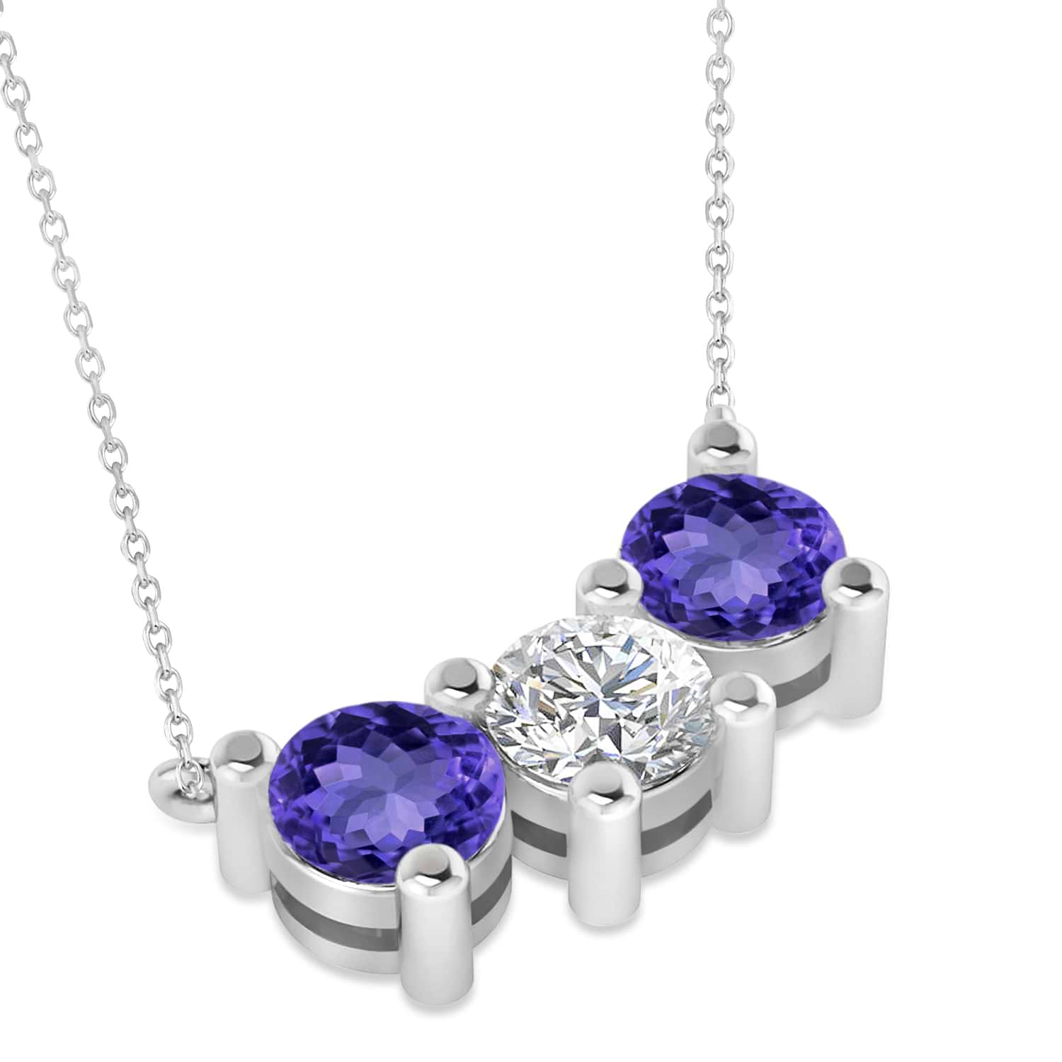 Three Stone Diamond & Tanzanite Pendant Necklace 14k White Gold (3.00ct)