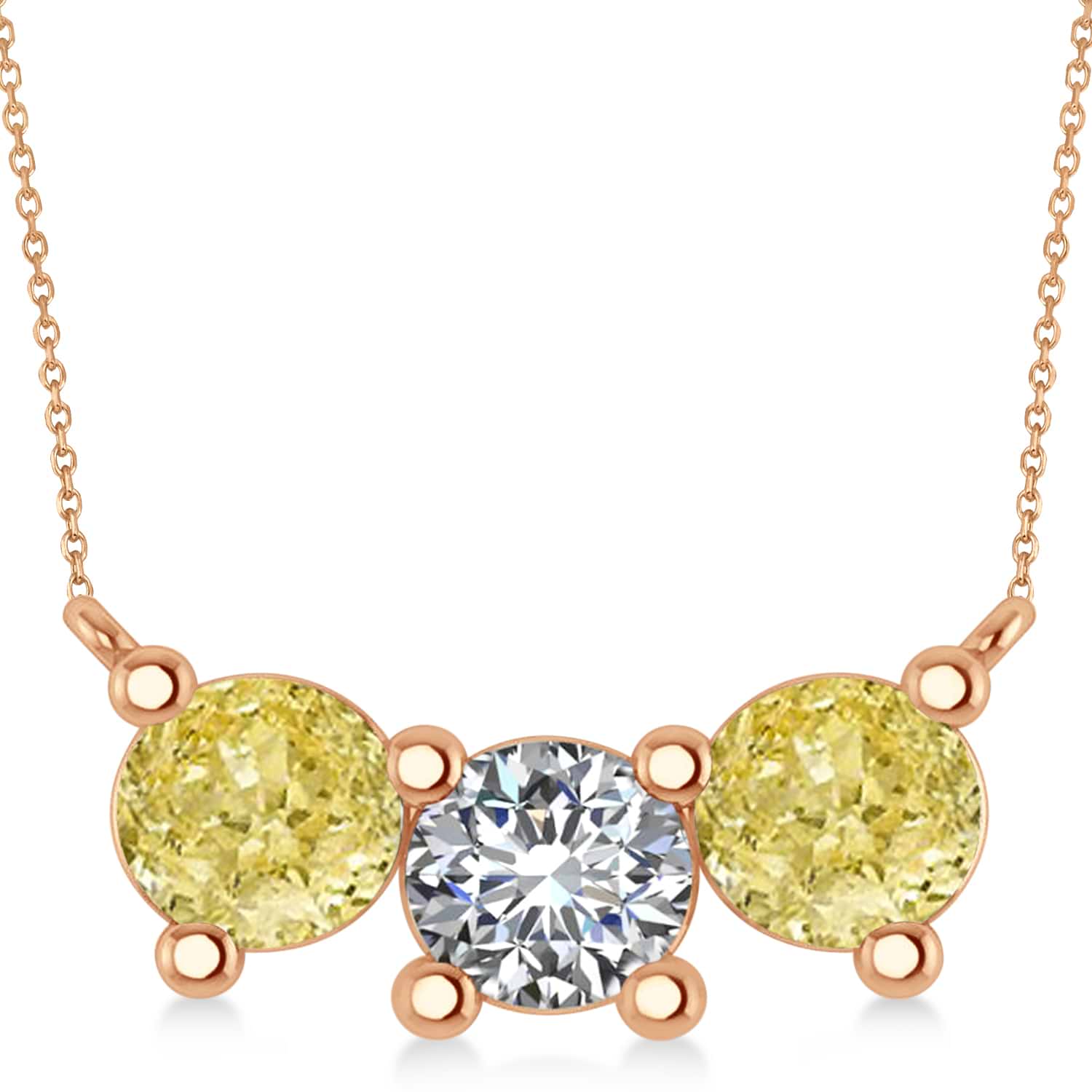 Three Stone Diamond & Yellow Diamond Pendant Necklace 14k Rose Gold (3.00ct)
