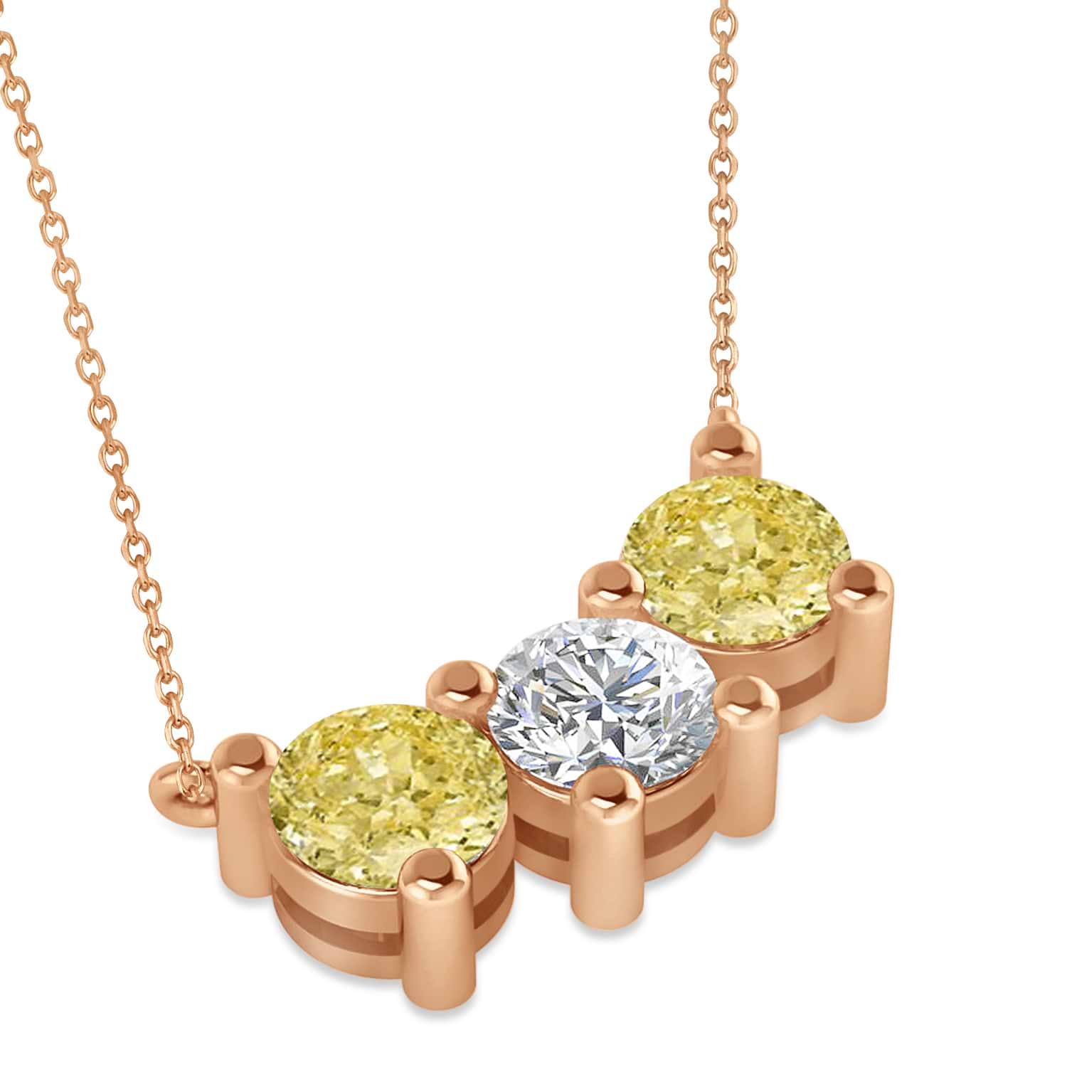 Three Stone Diamond & Yellow Diamond Pendant Necklace 14k Rose Gold (3.00ct)