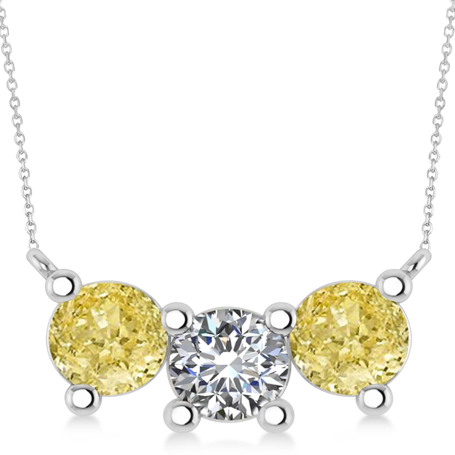 Three Stone Diamond & Yellow Diamond Pendant Necklace 14k White Gold (3.00ct)