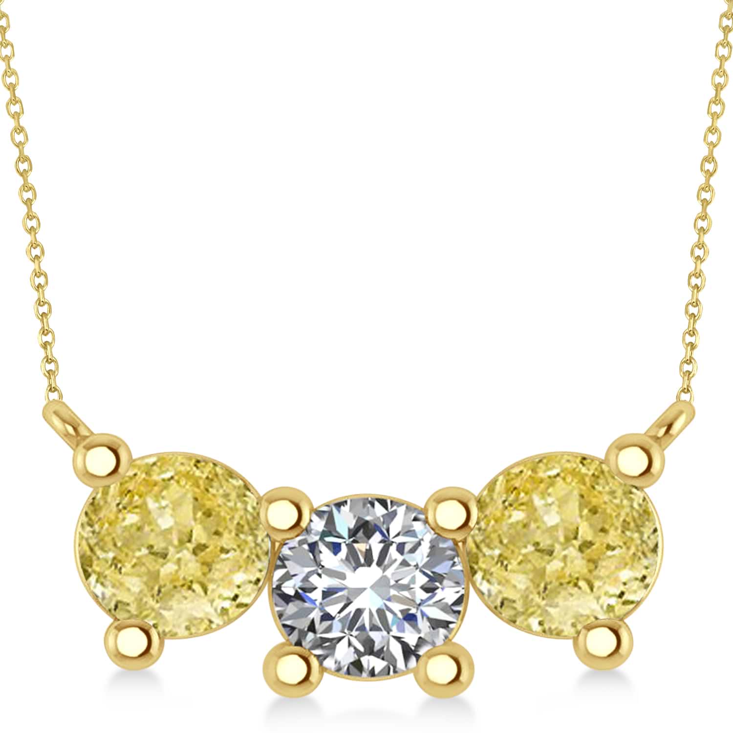 Three Stone Diamond & Yellow Diamond Pendant Necklace 14k Yellow Gold (3.00ct)