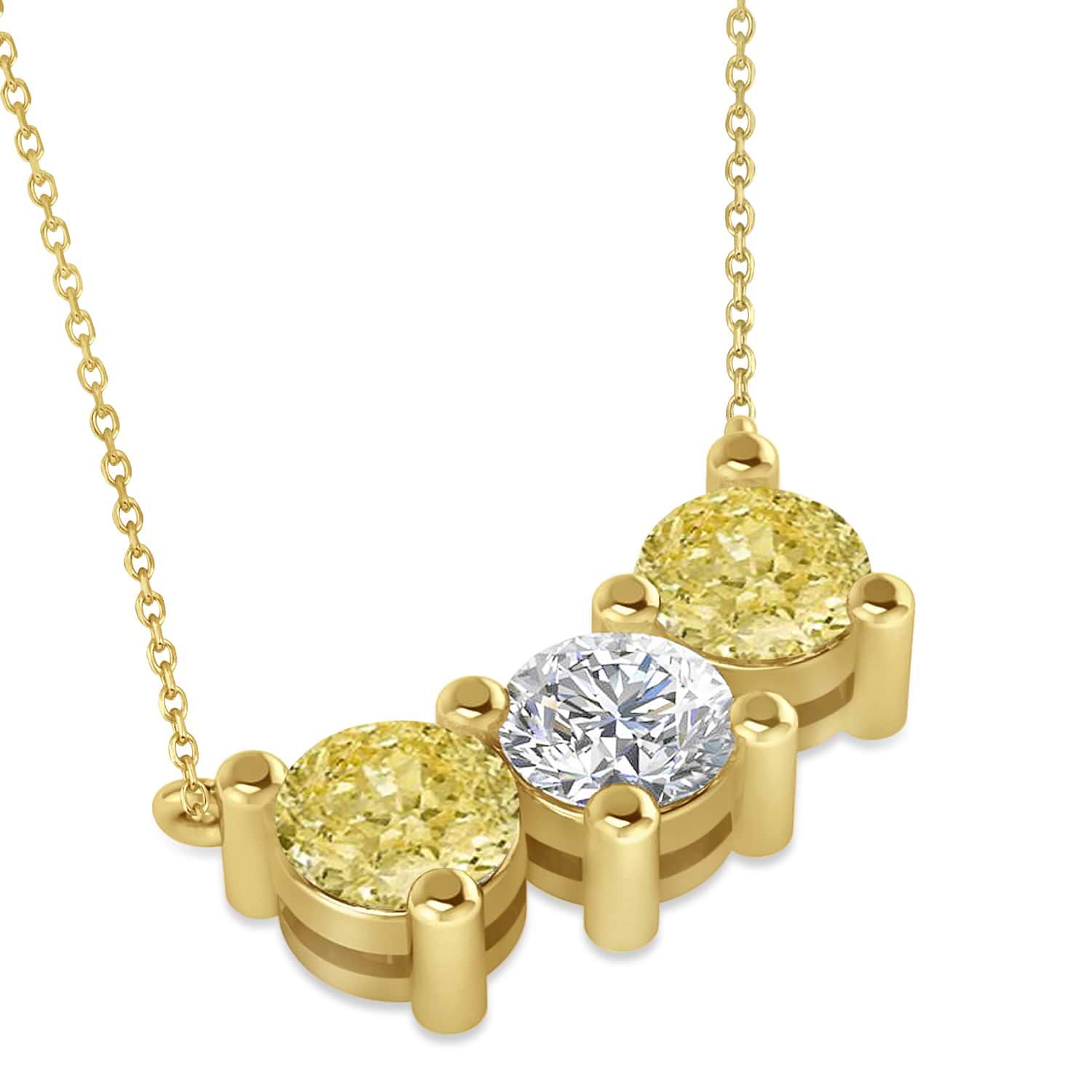Three Stone Diamond & Yellow Diamond Pendant Necklace 14k Yellow Gold (3.00ct)
