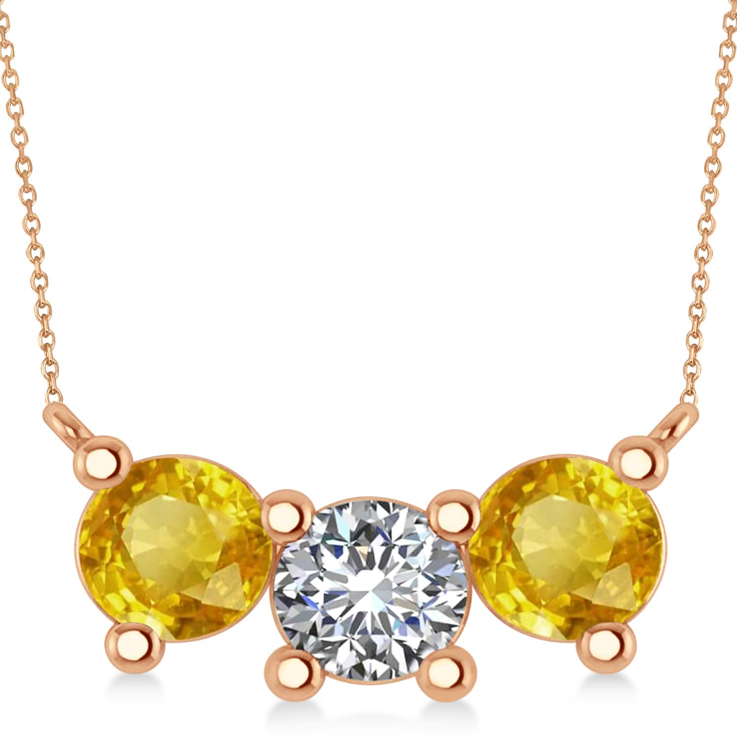 Three Stone Diamond & Yellow Sapphire Pendant Necklace 14k Rose Gold (3.00ct)
