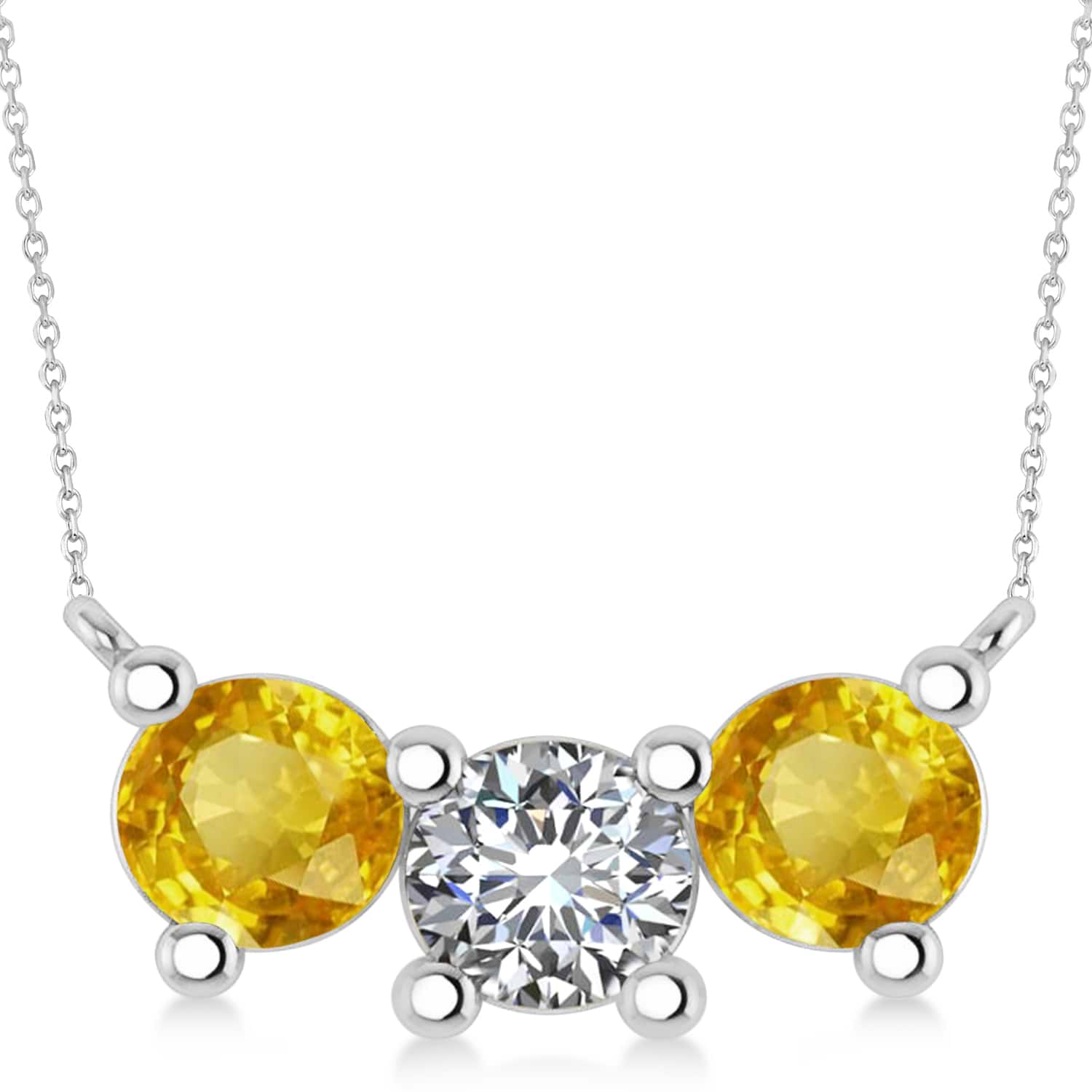 Three Stone Diamond & Yellow Sapphire Pendant Necklace 14k White Gold (3.00ct)