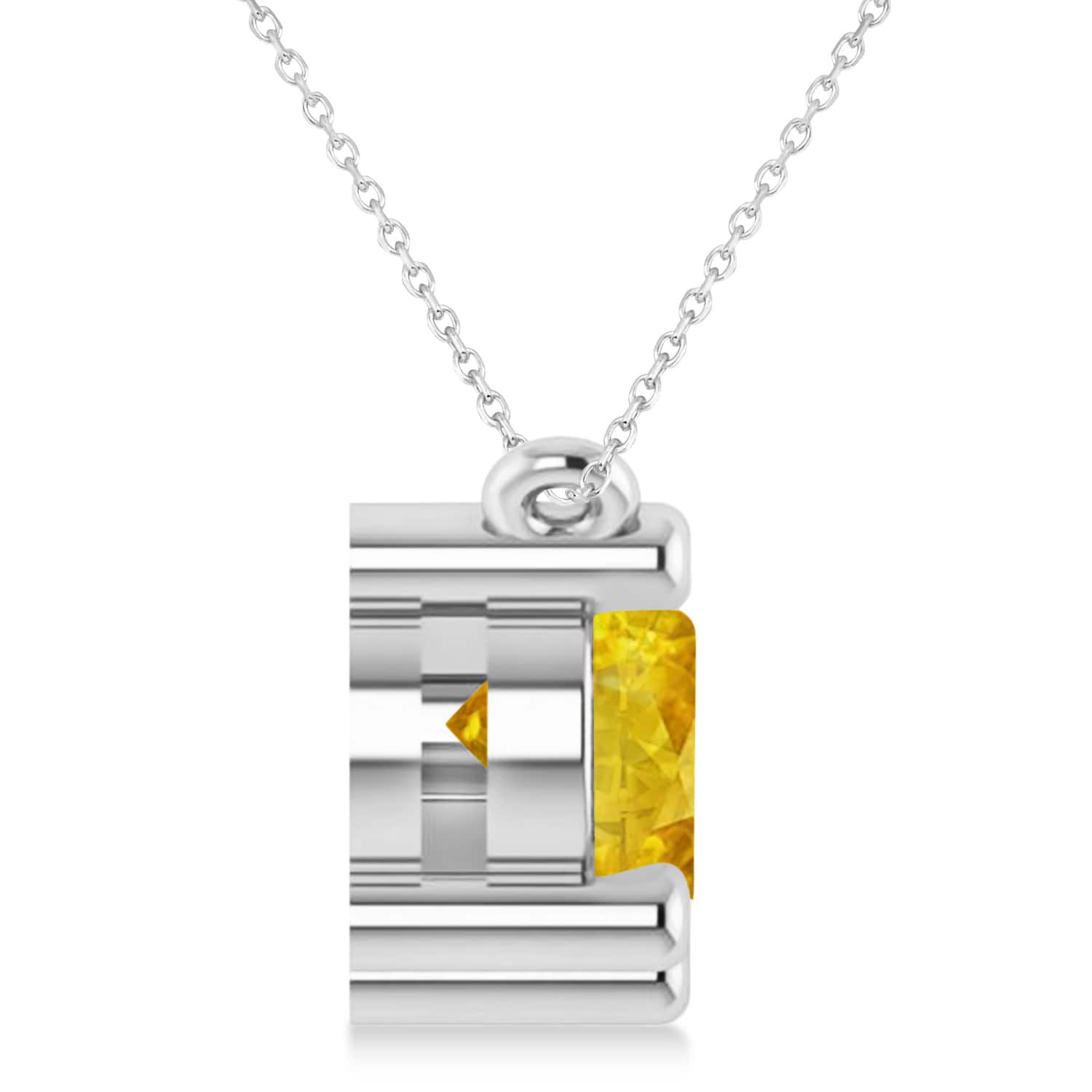 Three Stone Diamond & Yellow Sapphire Pendant Necklace 14k White Gold (3.00ct)