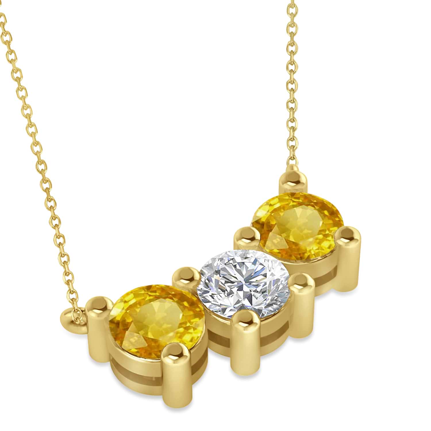 Three Stone Diamond & Yellow Sapphire Pendant Necklace 14k Yellow Gold (3.00ct)