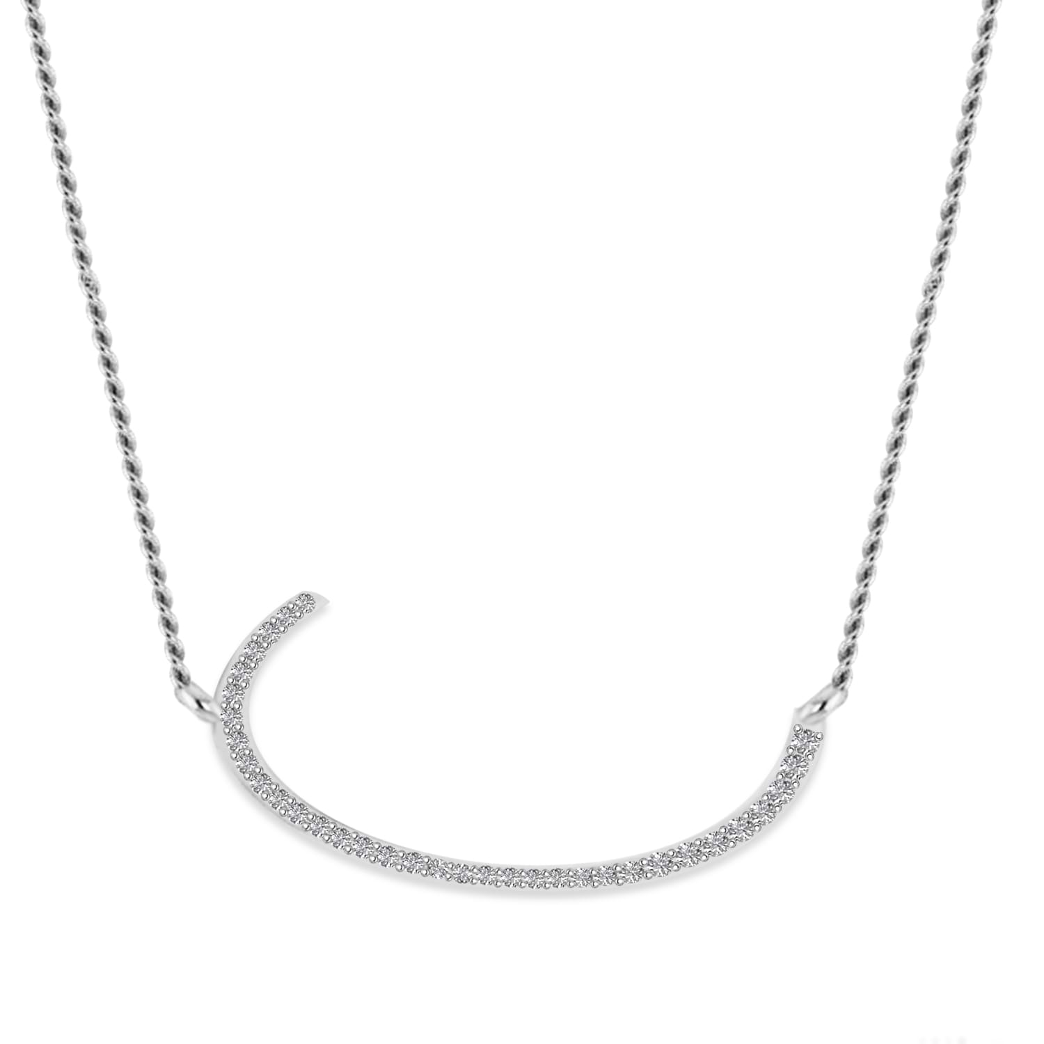 Personalized Diamond Large Tilted Initial Necklace 14k White Gold