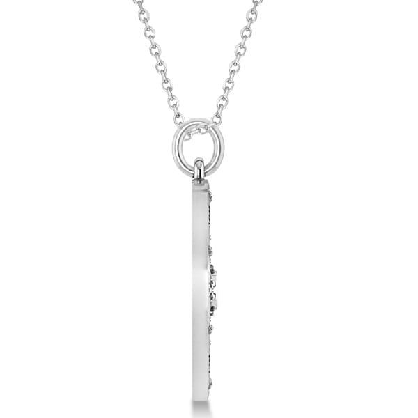 Extra Large Compass Necklace Pendant For Men Diamond Accented 14k White Gold (0.45ct)