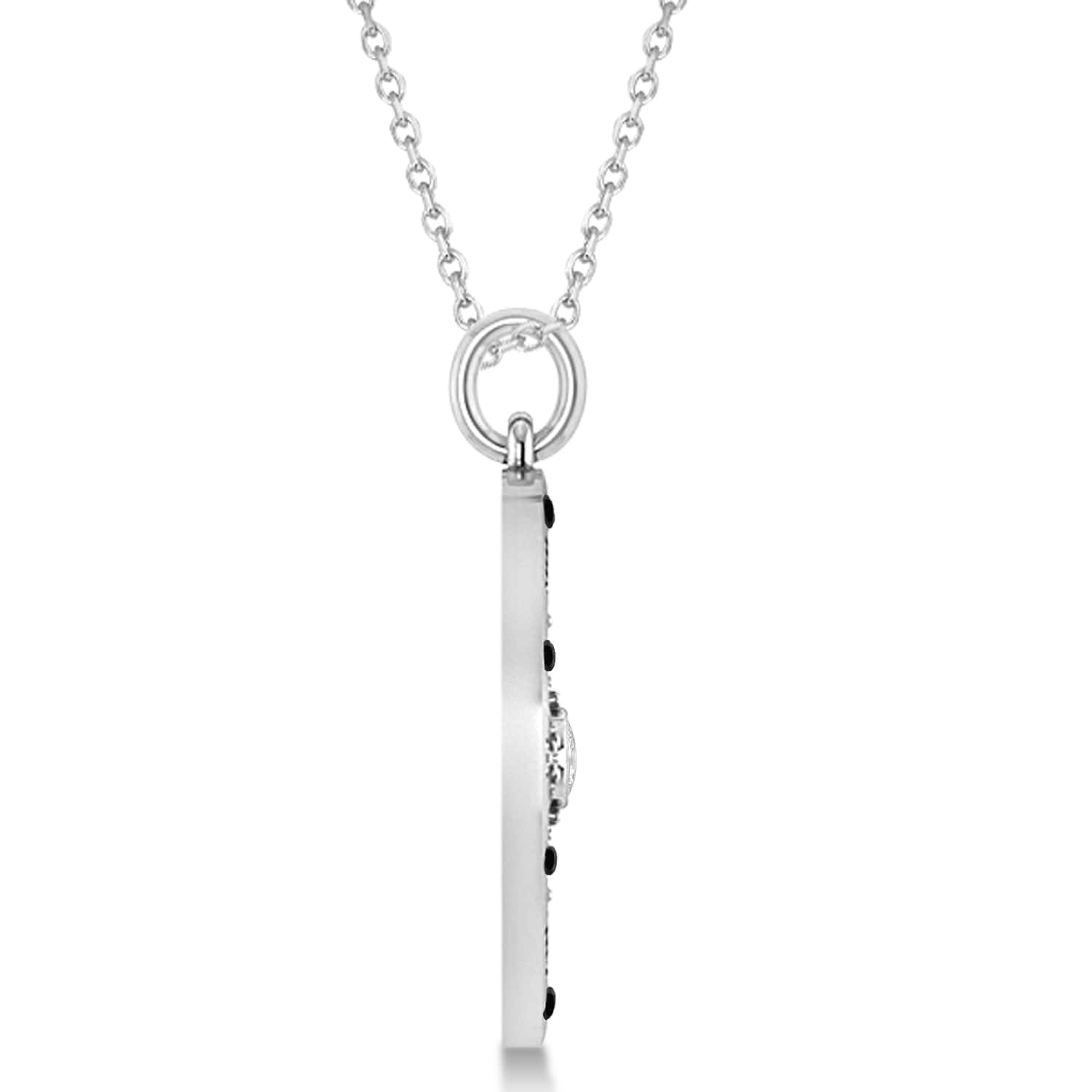 Extra Large Compass Pendant For Men Black & White Diamond Accented 14k White Gold (0.45ct)