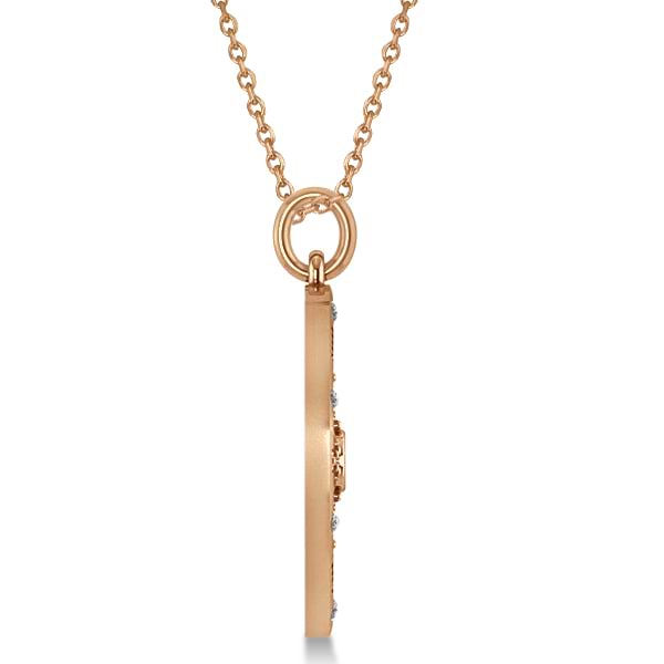 Extra Large Compass Necklace Pendant For Men Lab Grown Diamond Accented 14kRose Gold (0.45ct)