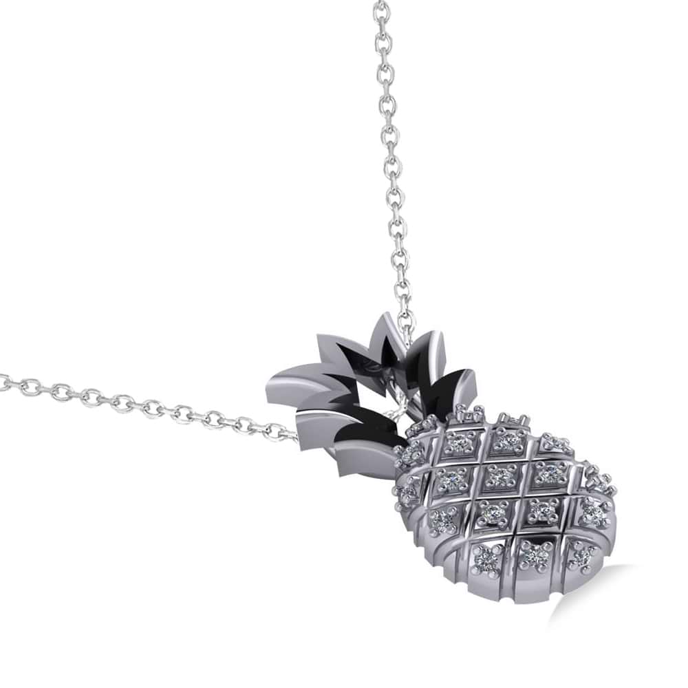Diamond Pineapple Fashion Pendant Necklace 14K White Gold (0.10ct)