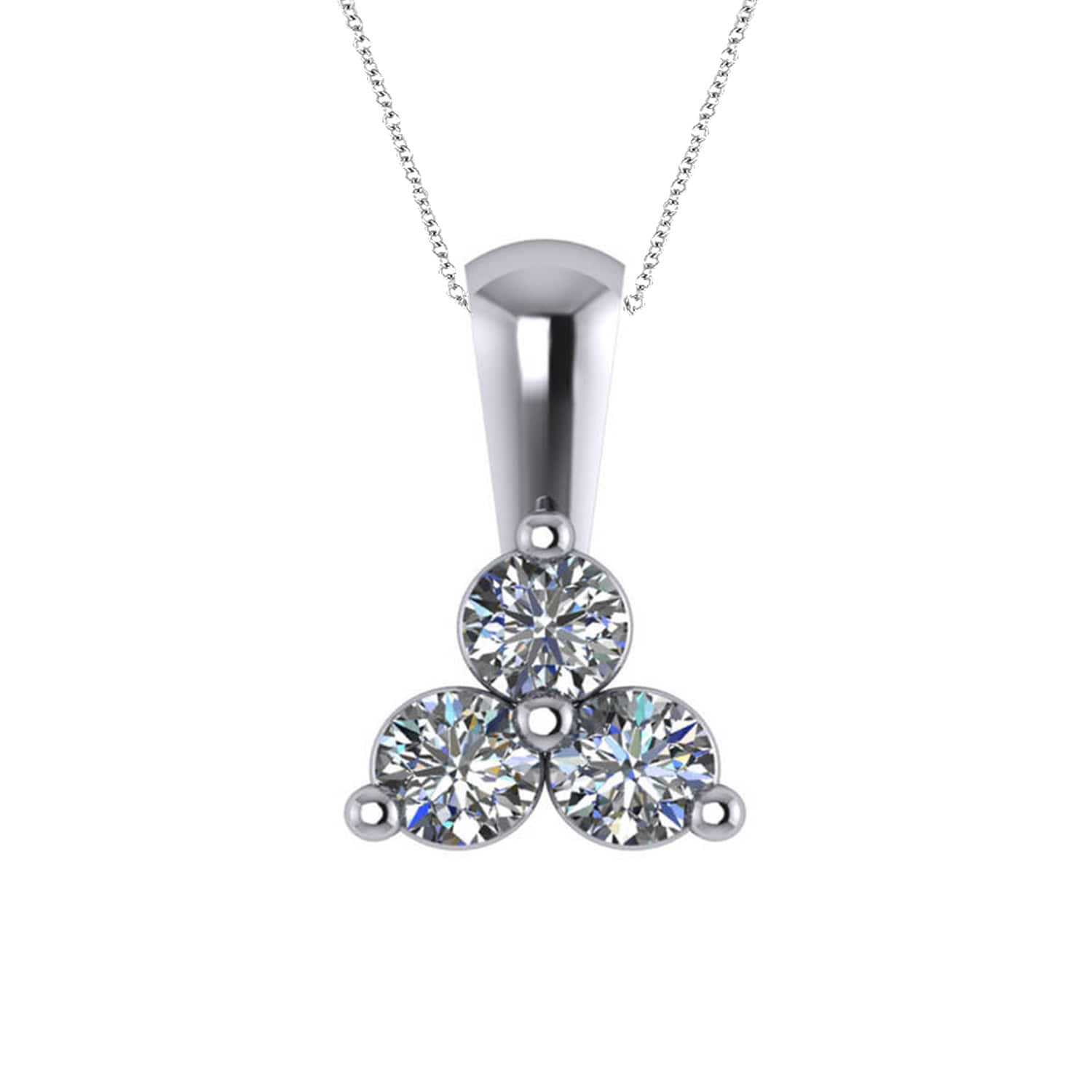 Three Stone Diamond Pendant Necklace 14k White Gold (0.50ct)