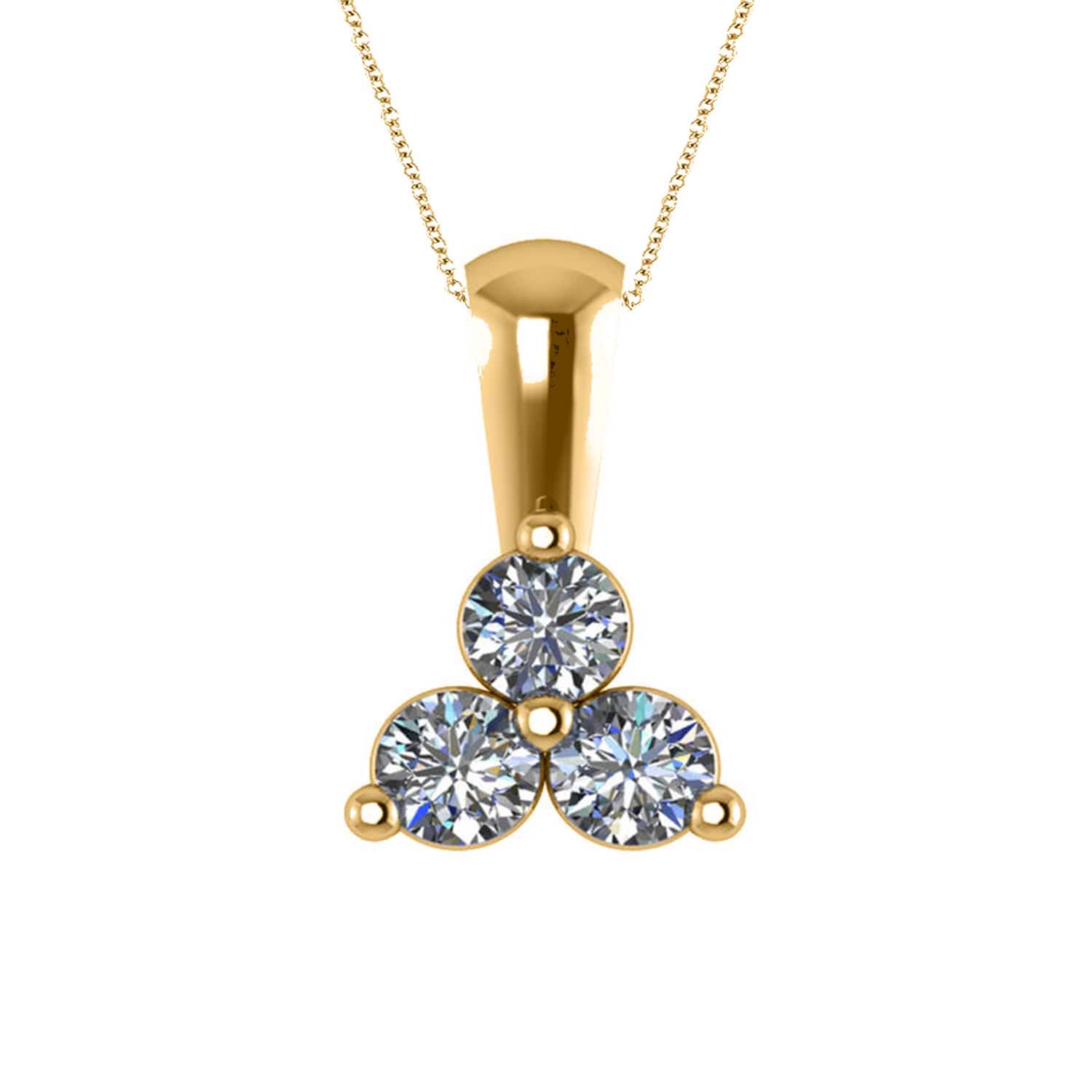 Three Stone Diamond Pendant Necklace 14k Yellow Gold (0.50ct)