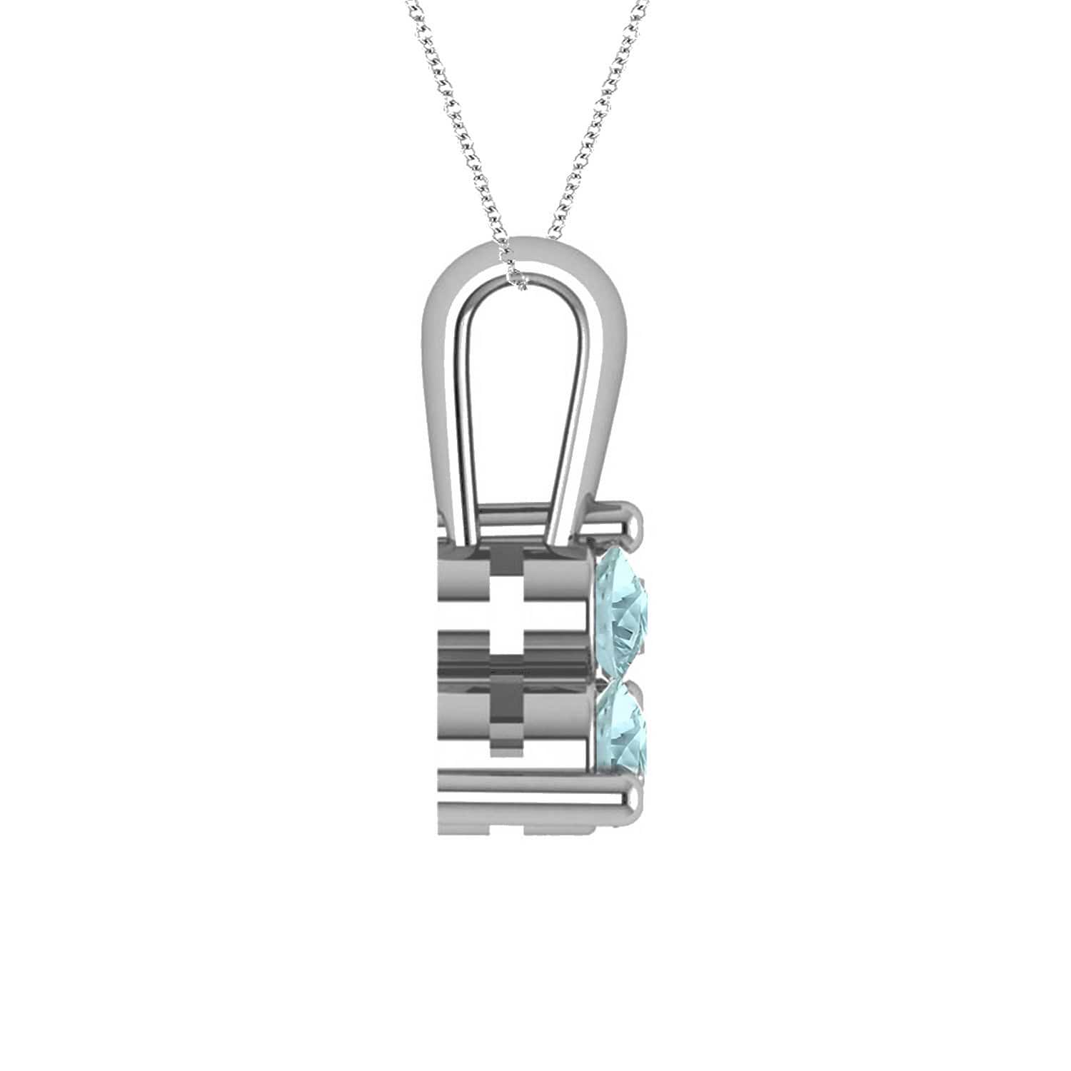 Three Stone Diamond & Aquamarine Pendant Necklace 14k White Gold (0.50ct)