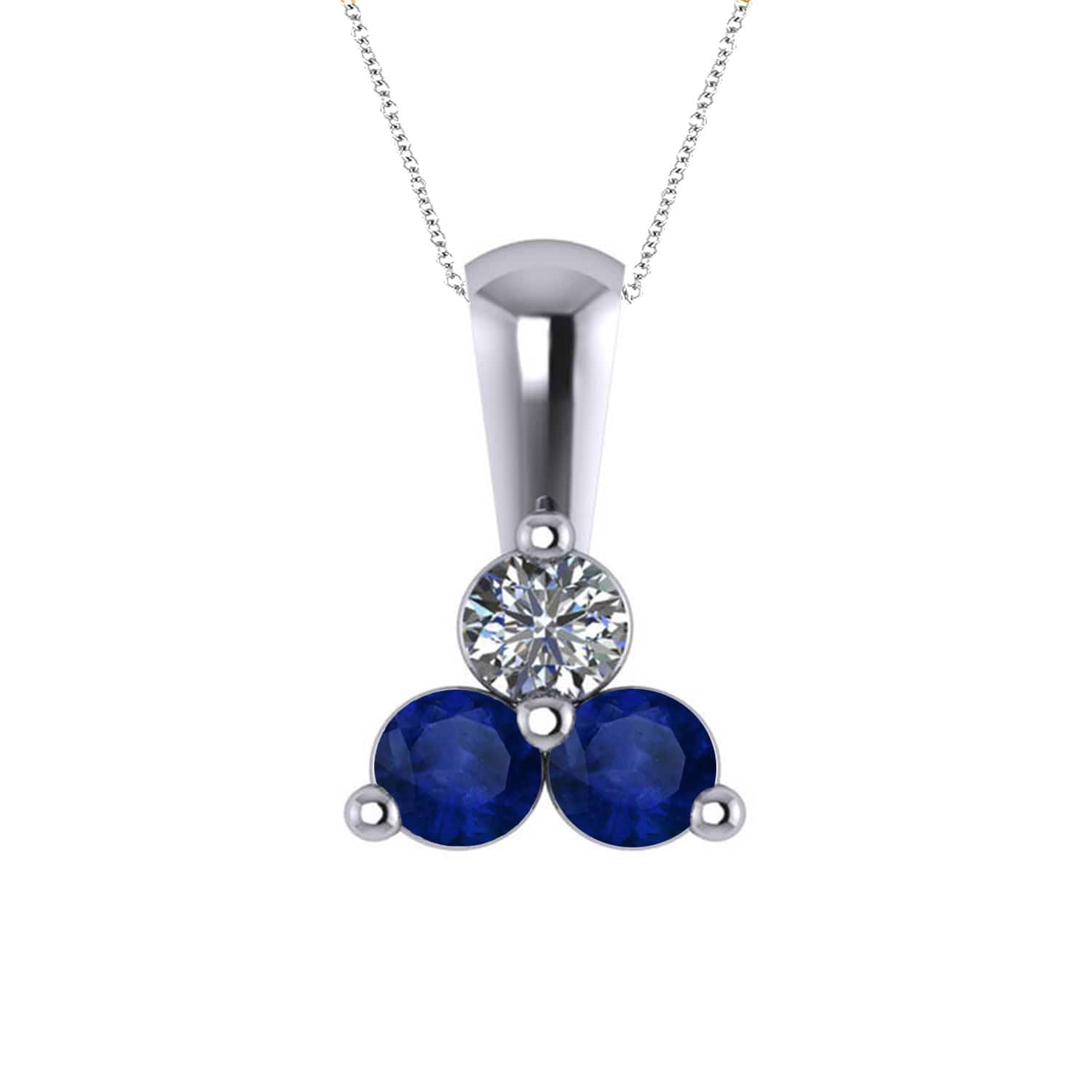 Three Stone Diamond & Blue Sapphire Pendant Necklace 14k White Gold (0.50ct)
