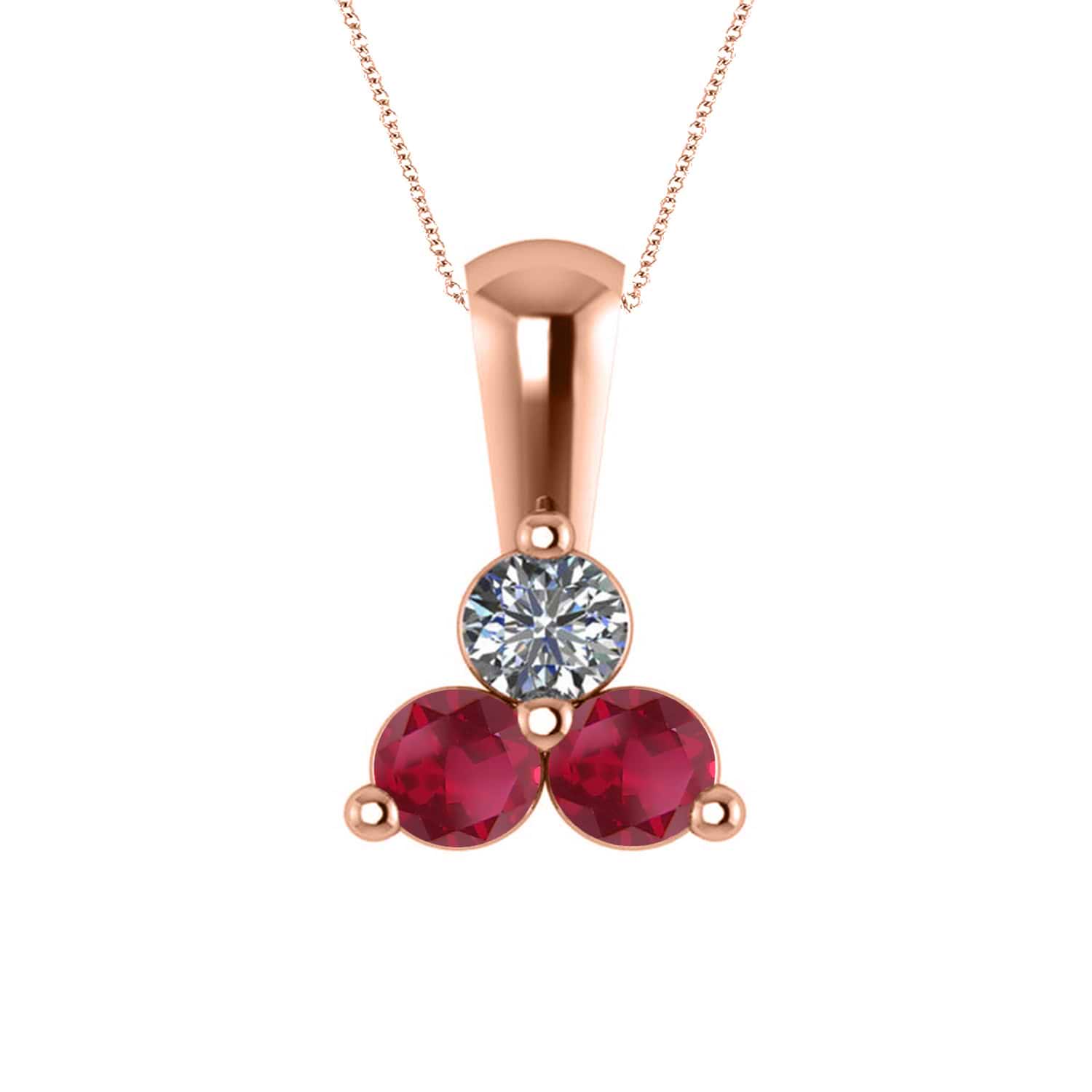 Three Stone Diamond & Ruby Pendant Necklace 14k Rose Gold (0.50ct)
