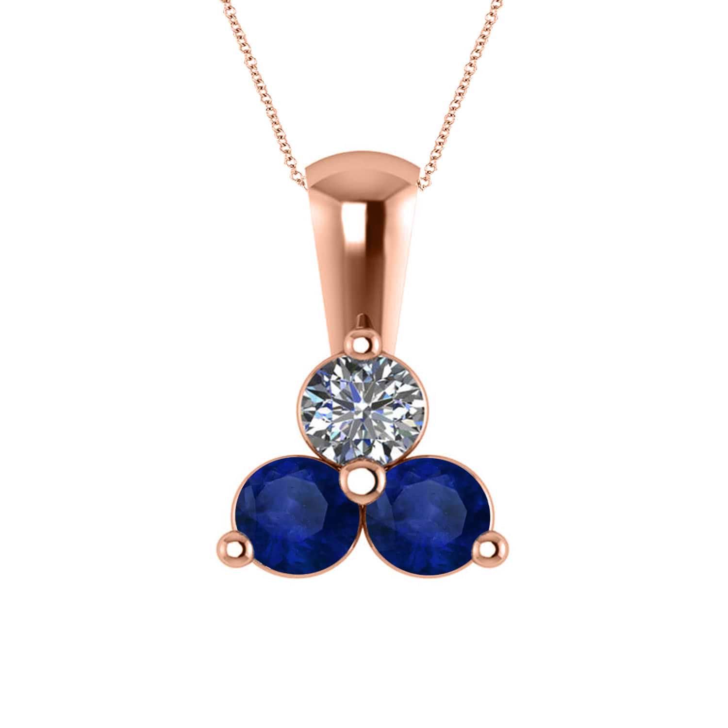 Three Stone Diamond & Blue Sapphire Pendant 14k Rose Gold (1.00ct)