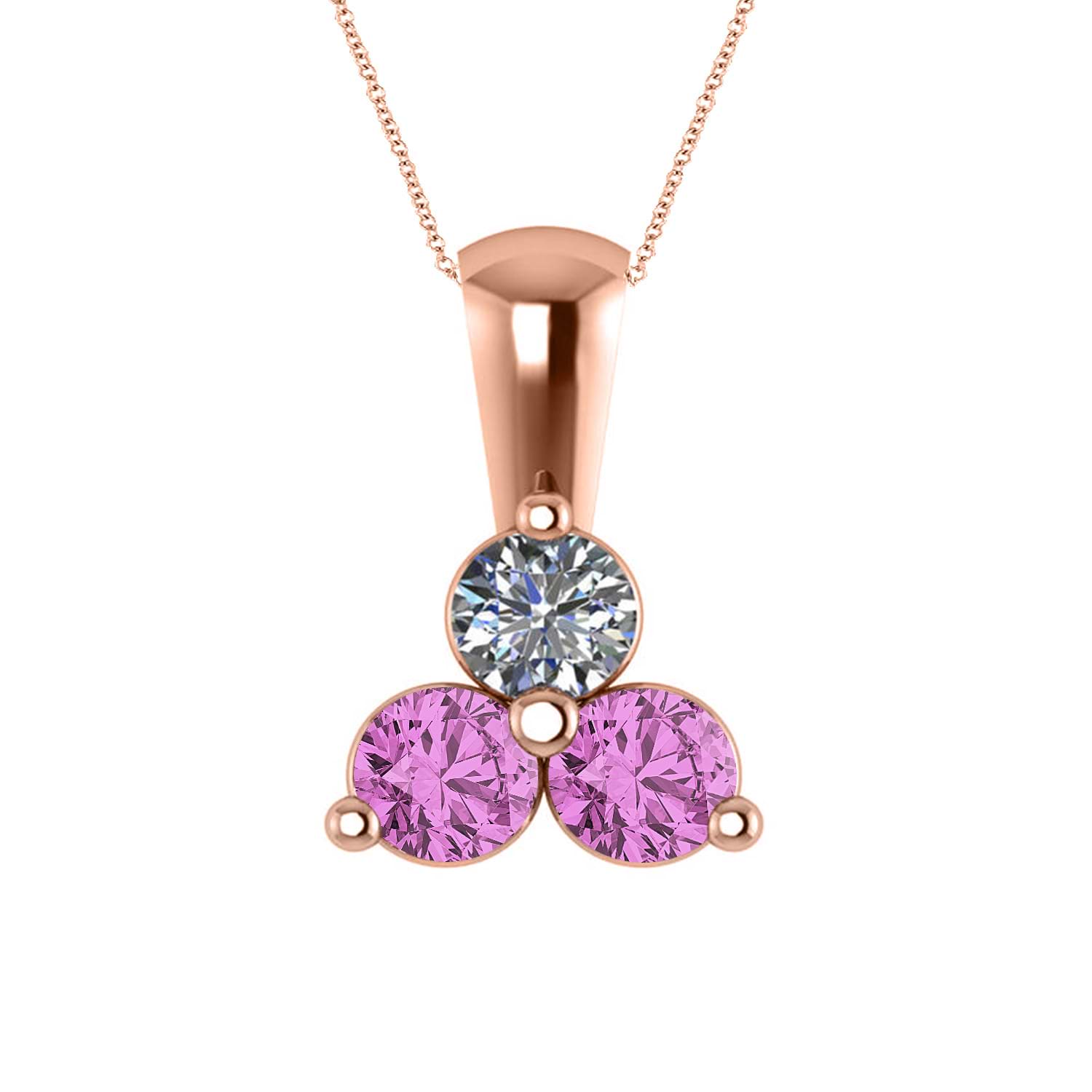 Three Stone Diamond & Pink Sapphire Pendant 14k Rose Gold (1.00ct)