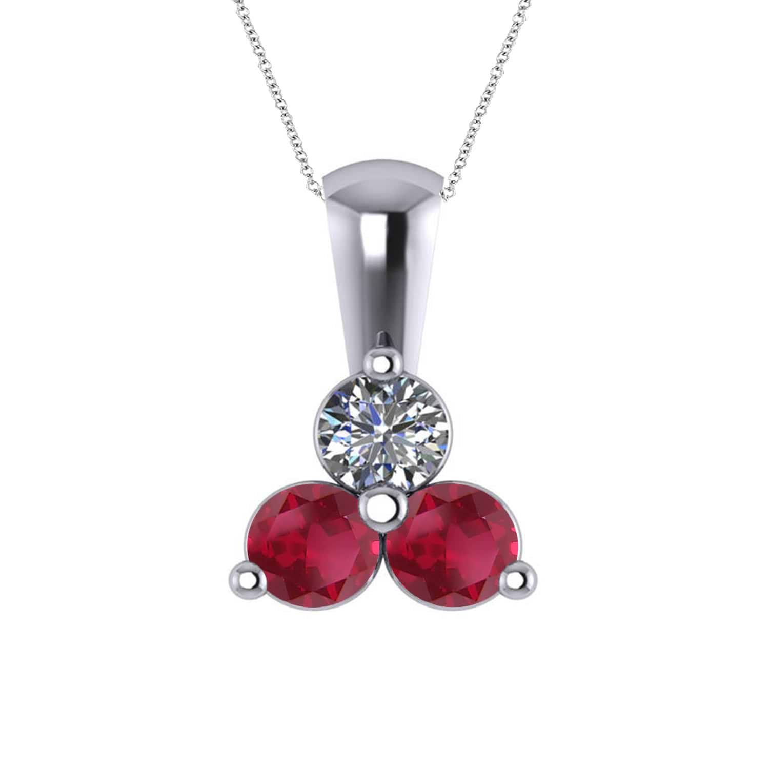 Three Stone Diamond & Ruby Pendant Necklace 14k White Gold (1.00ct)