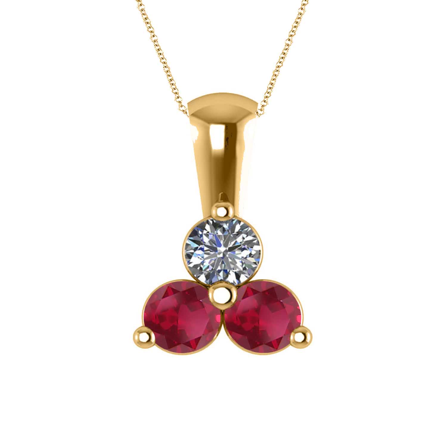 Three Stone Diamond & Ruby Pendant Necklace 14k Yellow Gold (1.00ct)