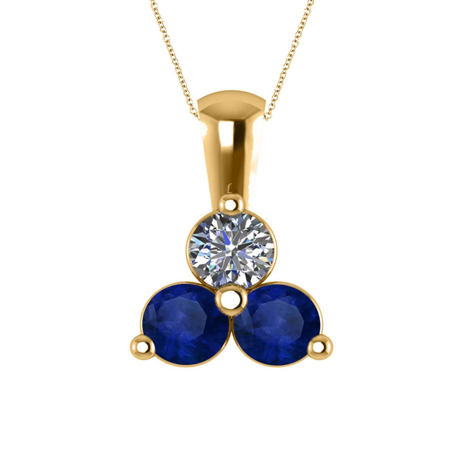 Three Stone Diamond & Blue Sapphire Pendant 14k Yellow Gold (1.50ct)