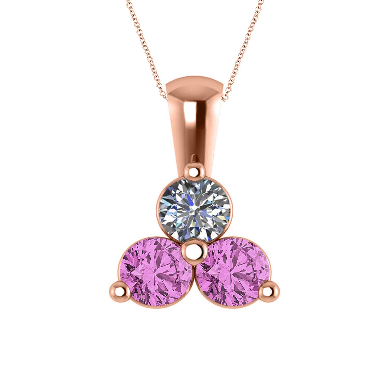 Three Stone Diamond & Pink Sapphire Pendant 14k Rose Gold (1.50ct)