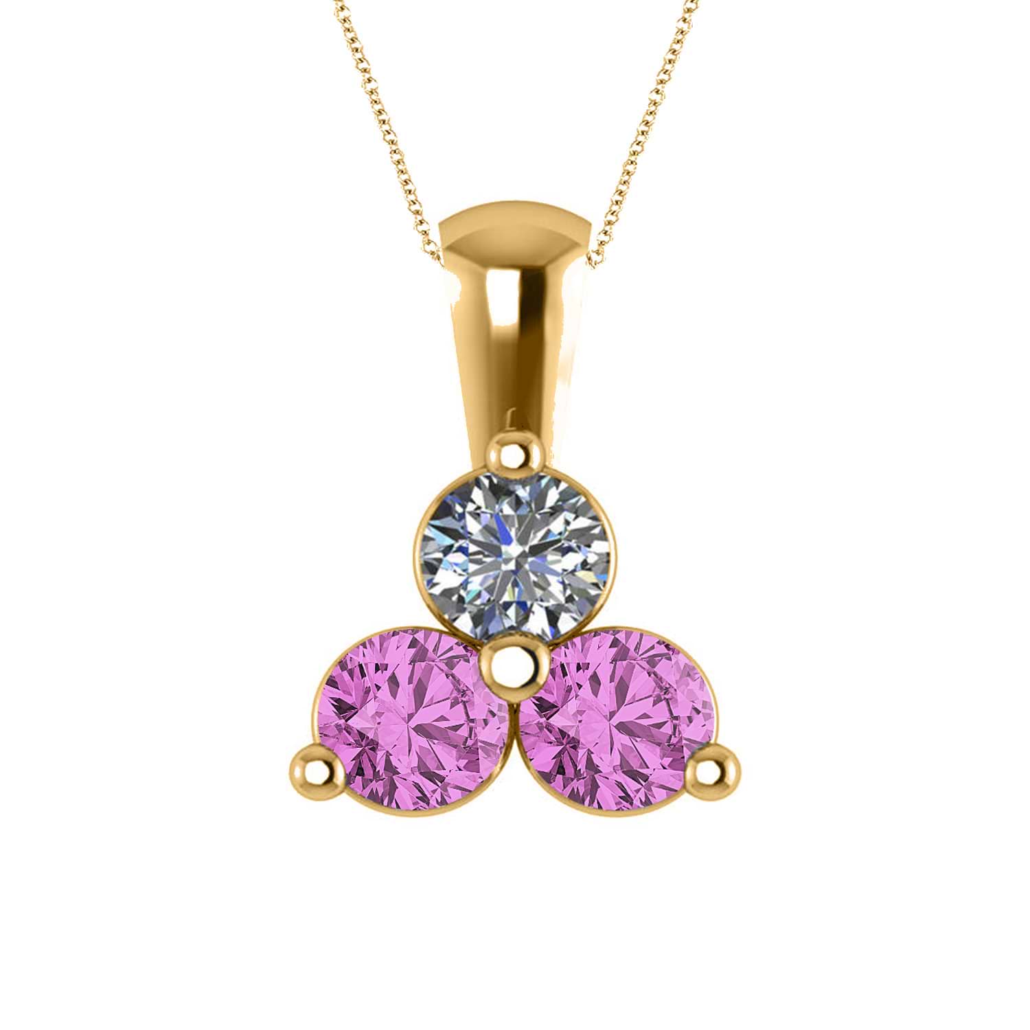 Three Stone Diamond & Pink Sapphire Pendant 14k Yellow Gold (1.50ct)