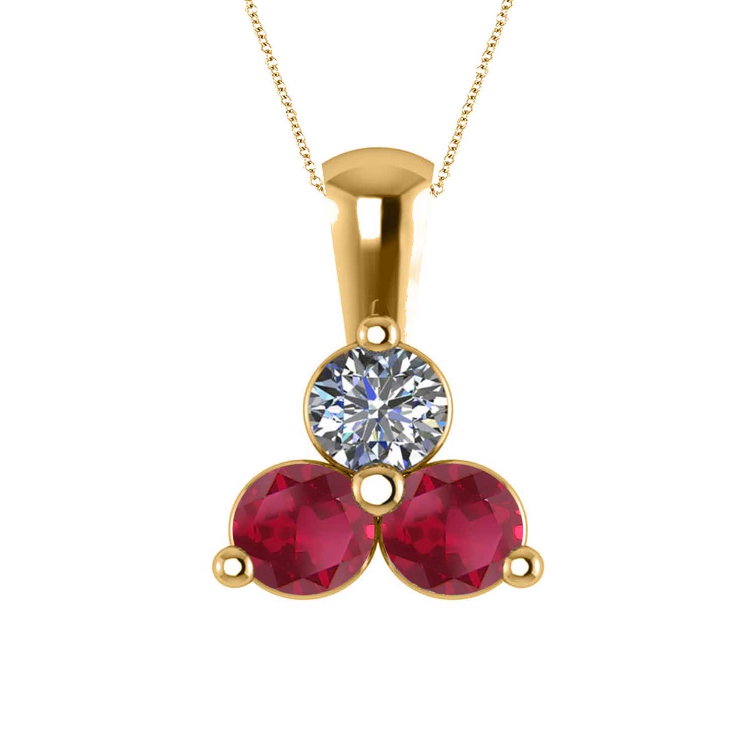Three Stone Diamond & Ruby Pendant Necklace 14k Yellow Gold (1.50ct)