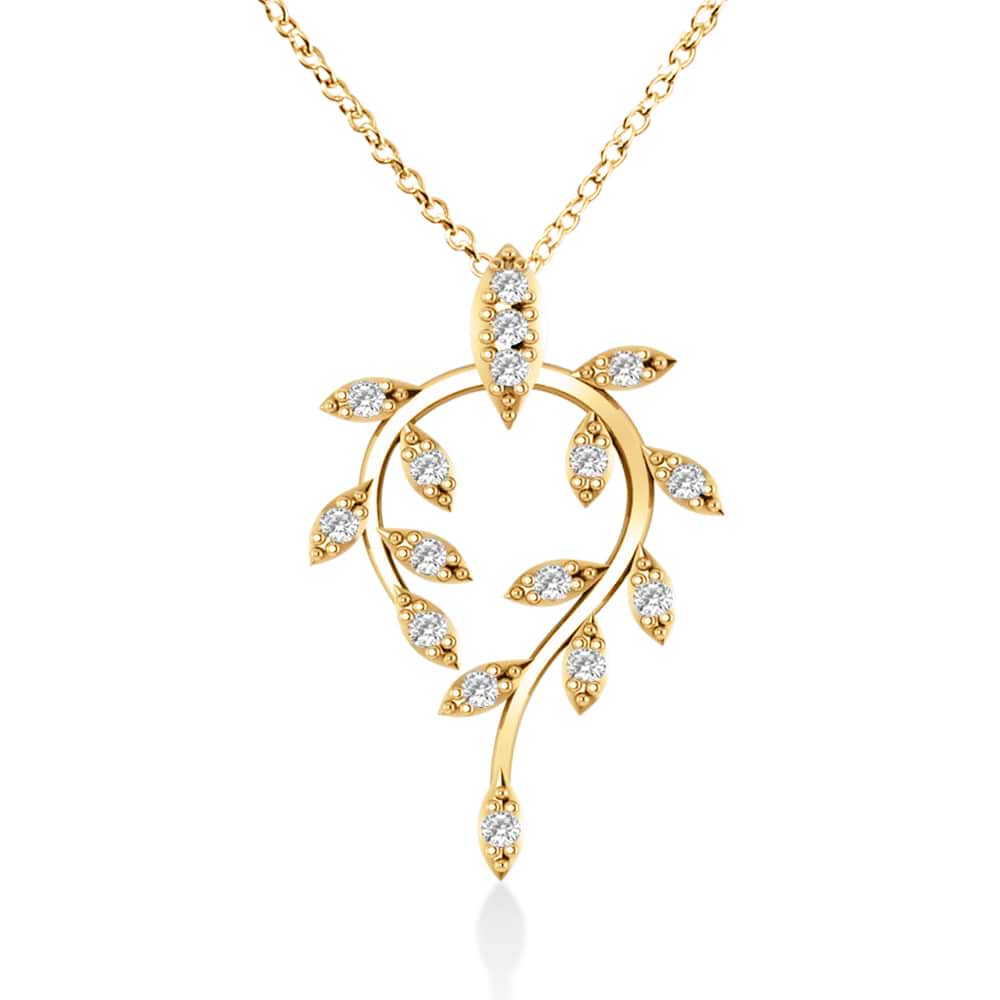Diamond Vine Leaf Pendant Necklace 14k Yellow Gold (0.24ct)