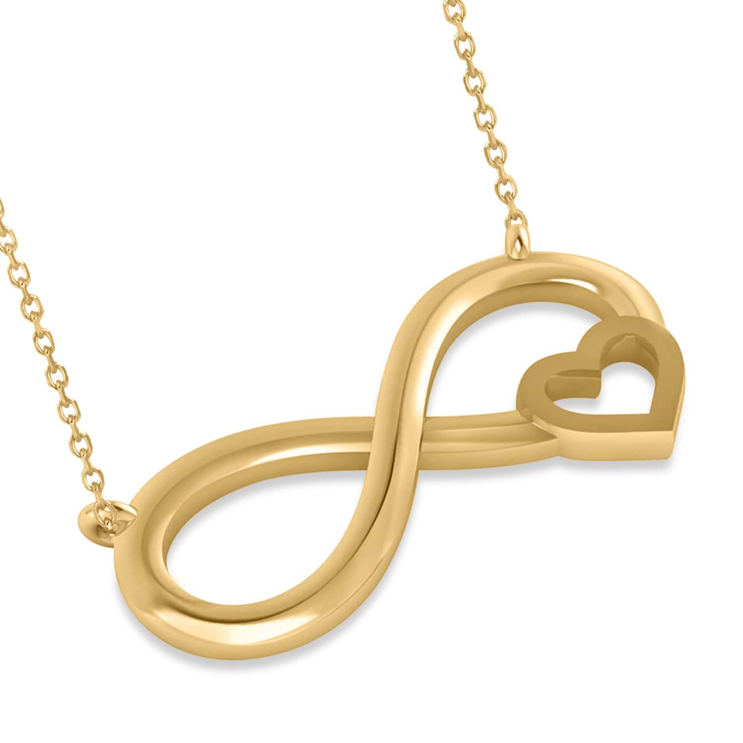 Infinity & Heart Pendant Necklace 14k Yellow Gold