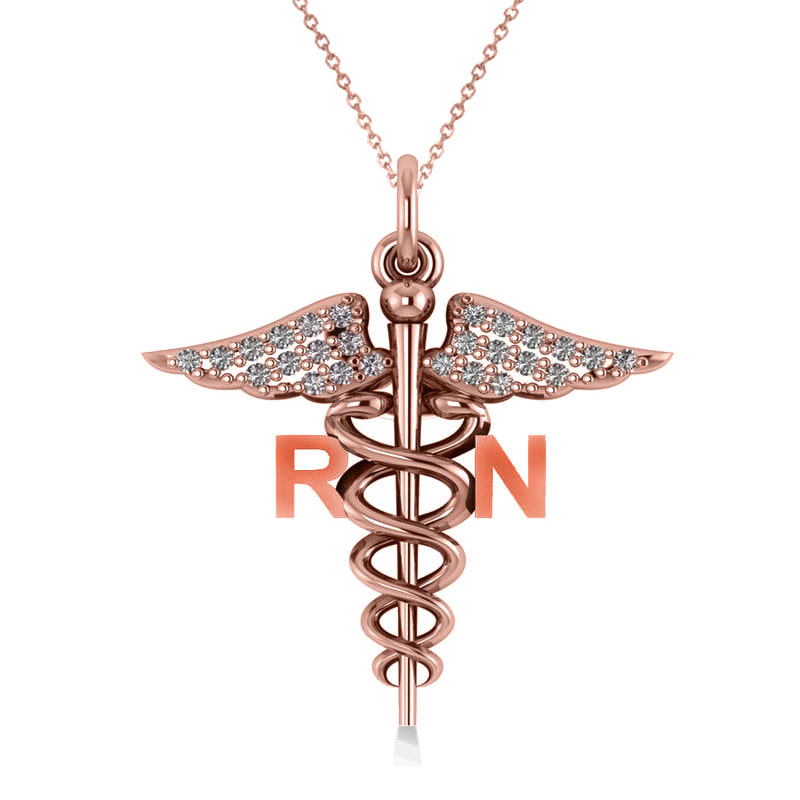Diamond Caduceus RN Medical Symbol Pendant 14k Rose Gold (0.13ct)
