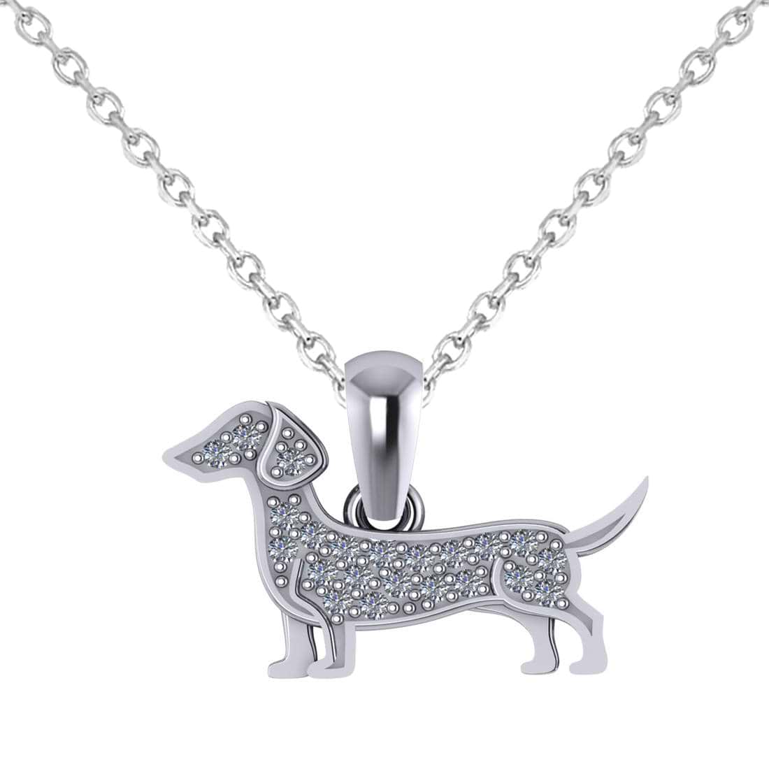 Diamond Accented Dog Pendant Necklace 14K White Gold (0.21ct)
