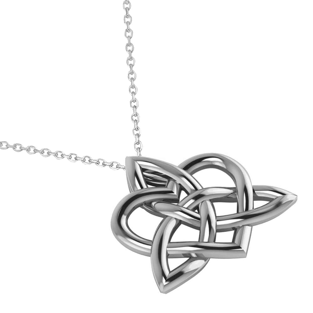 Celtic Trinity Knot Heart Pendant Necklace 14K White Gold - AD6956