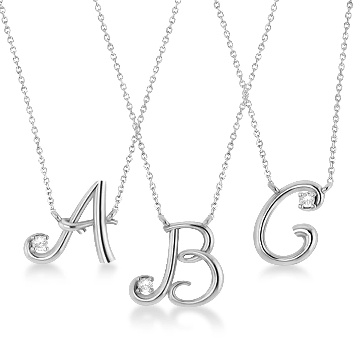 Personalized Diamond Initial Pendant Necklace 14k White Gold (0.05ct)