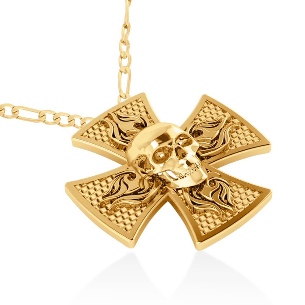 Skull & Cross Men's Pendant Necklace 14k Yellow Gold