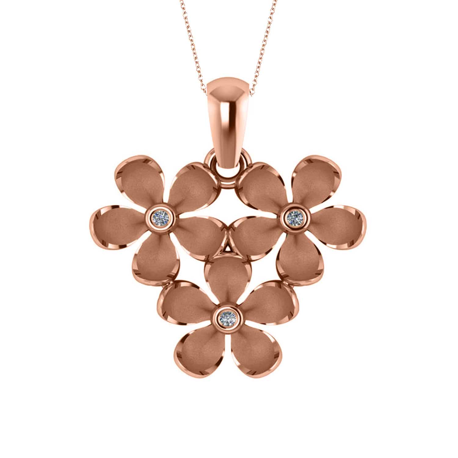 Three Flower Diamond Accented Pendant Necklace 14k Rose Gold