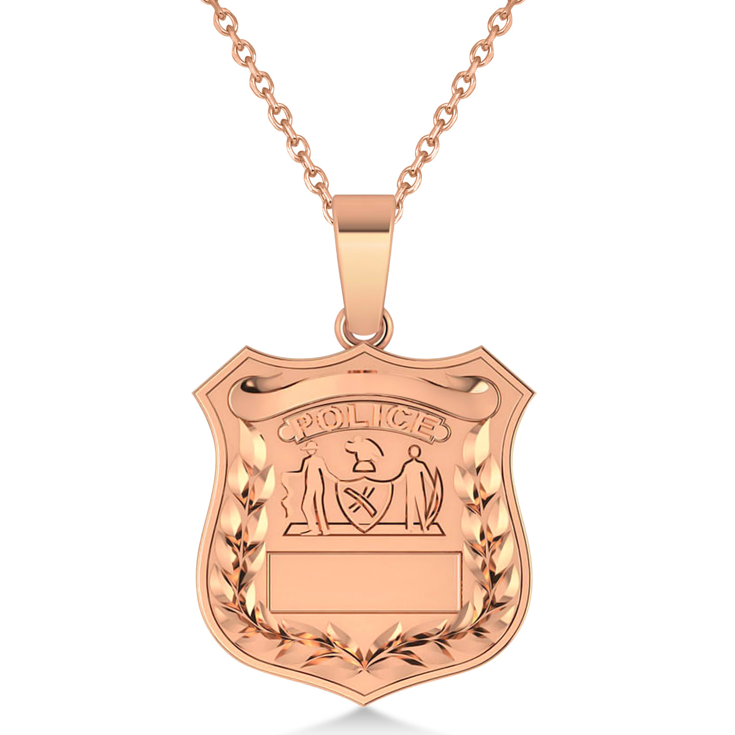 Police Department Badge Pendant Necklace 14k Rose Gold