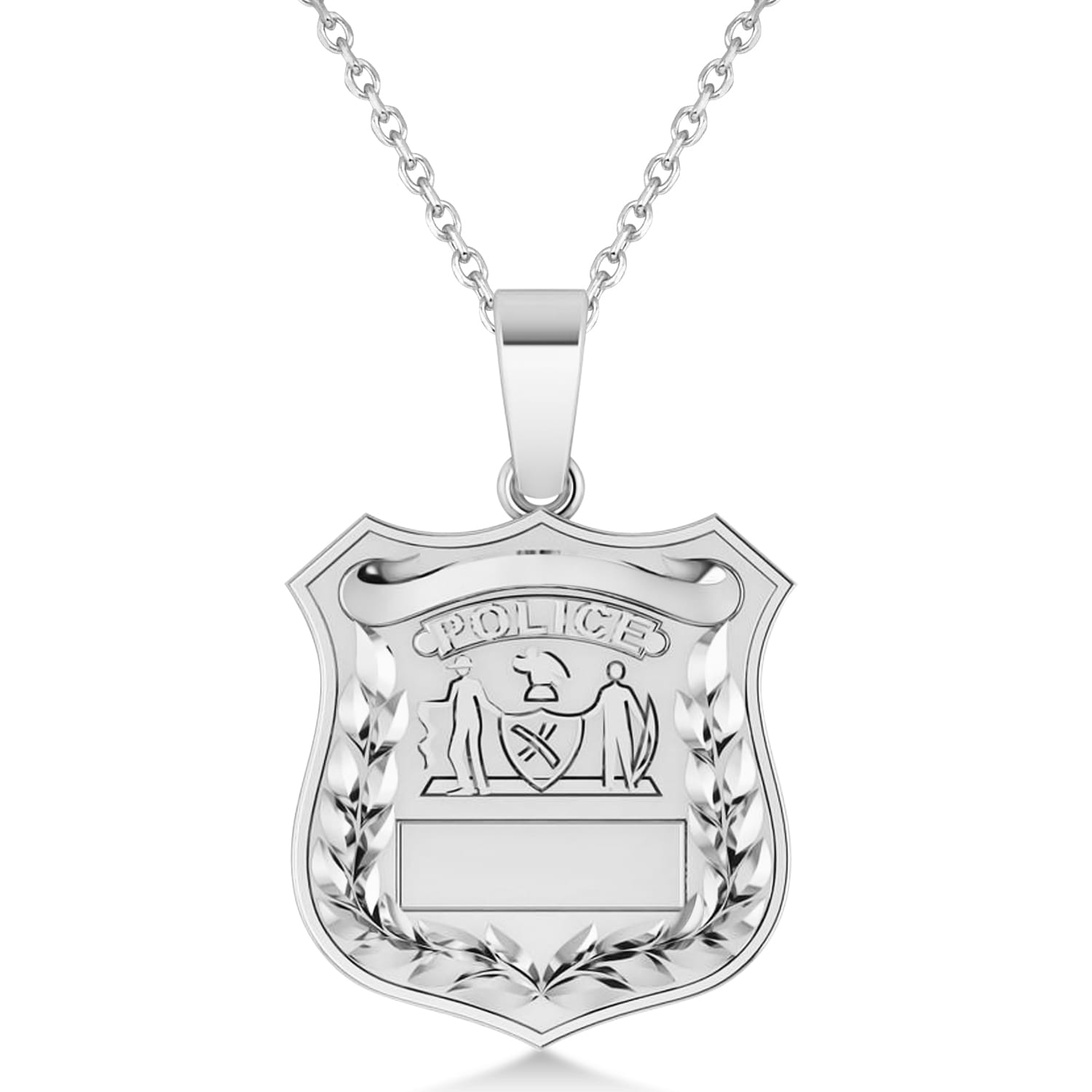 Police Department Badge Pendant Necklace 14k White Gold
