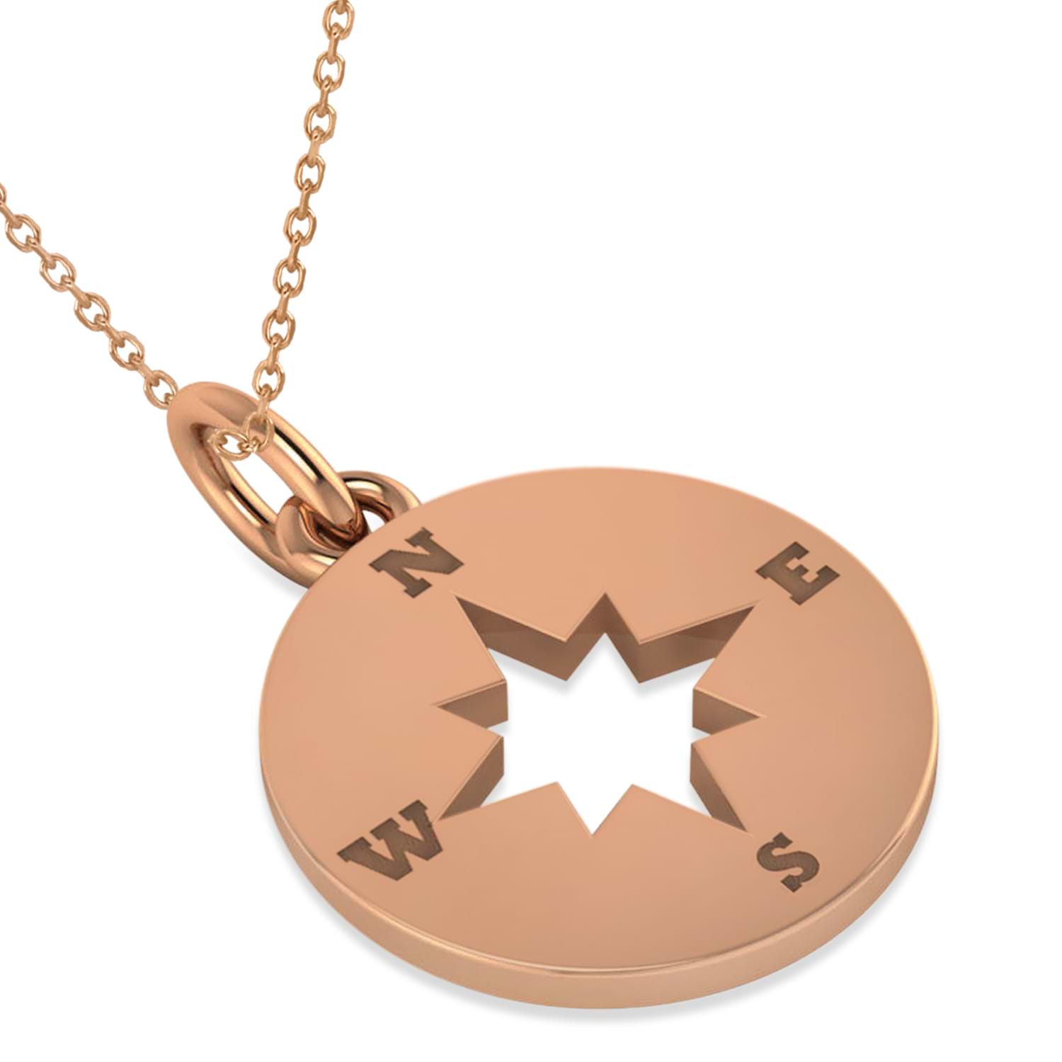 Navigational Compass Pendant Necklace 14k Rose Gold