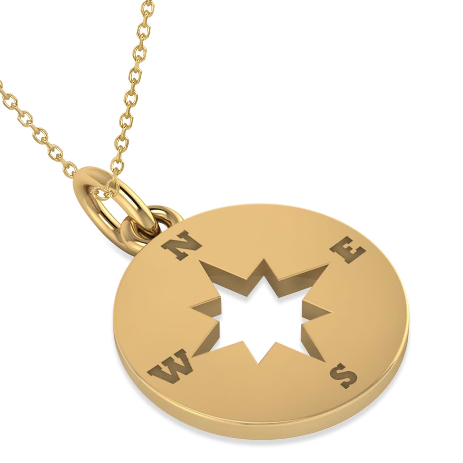 Navigational Compass Pendant Necklace 14k Yellow Gold