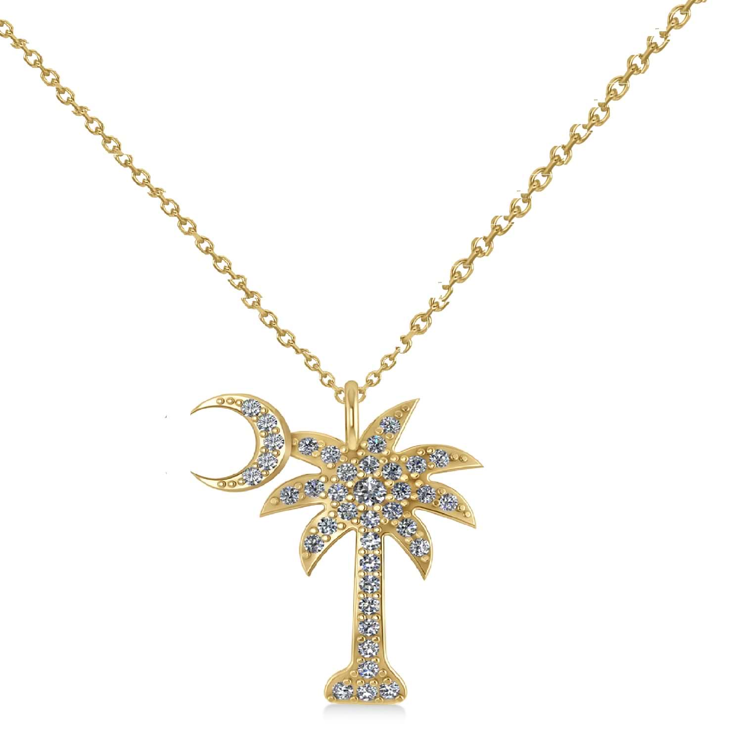 Lab Grown Diamond Palmetto & Crescent Moon Pendant Necklace 14k Yellow Gold (0.81ct)