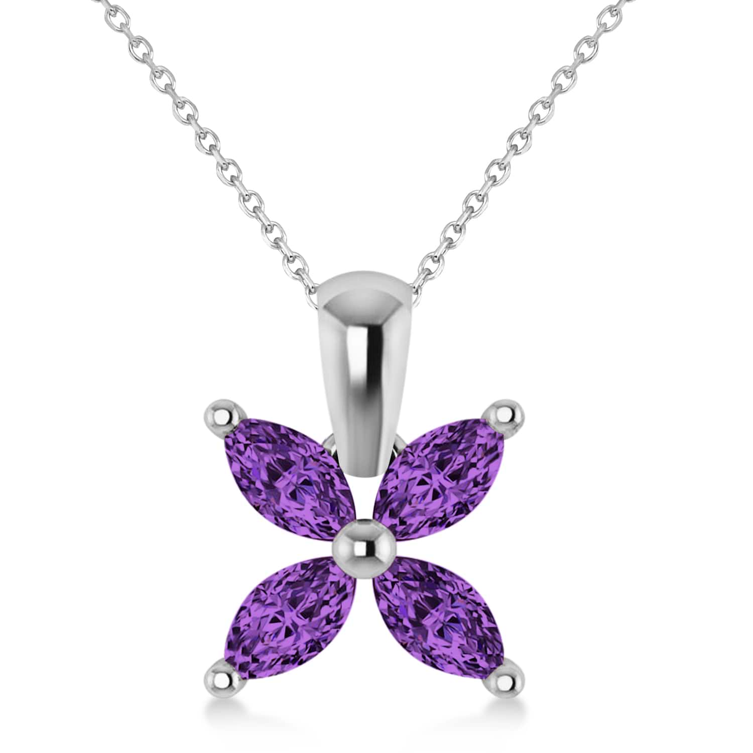 Amethyst Marquise Flower Pendant Necklace 14k White Gold (0.80 ctw)