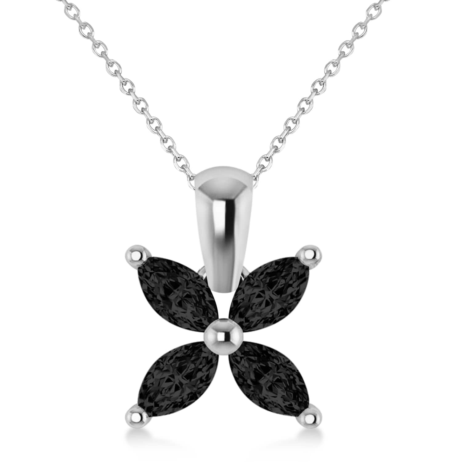 Black Diamond Marquise Flower Pendant Necklace 14k White Gold (1.44 ctw)