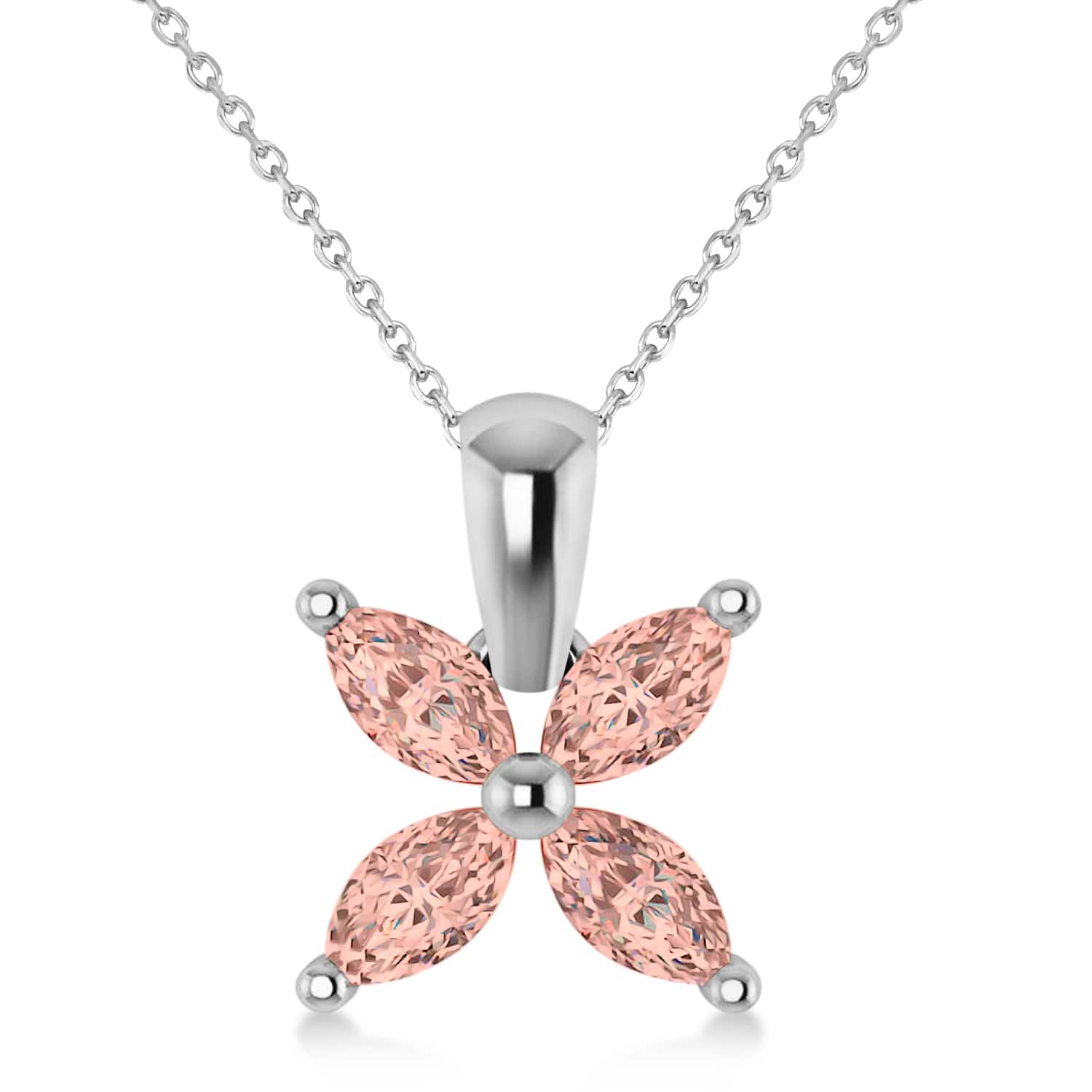 Morganite Marquise Flower Pendant Necklace 14k White Gold (1.20 ctw)