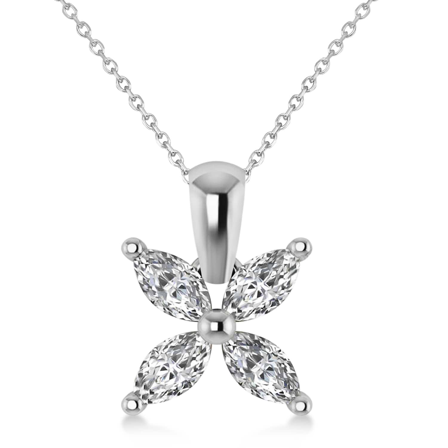 Diamond Marquise Flower Pendant Necklace 14k White Gold (1.00 ctw)