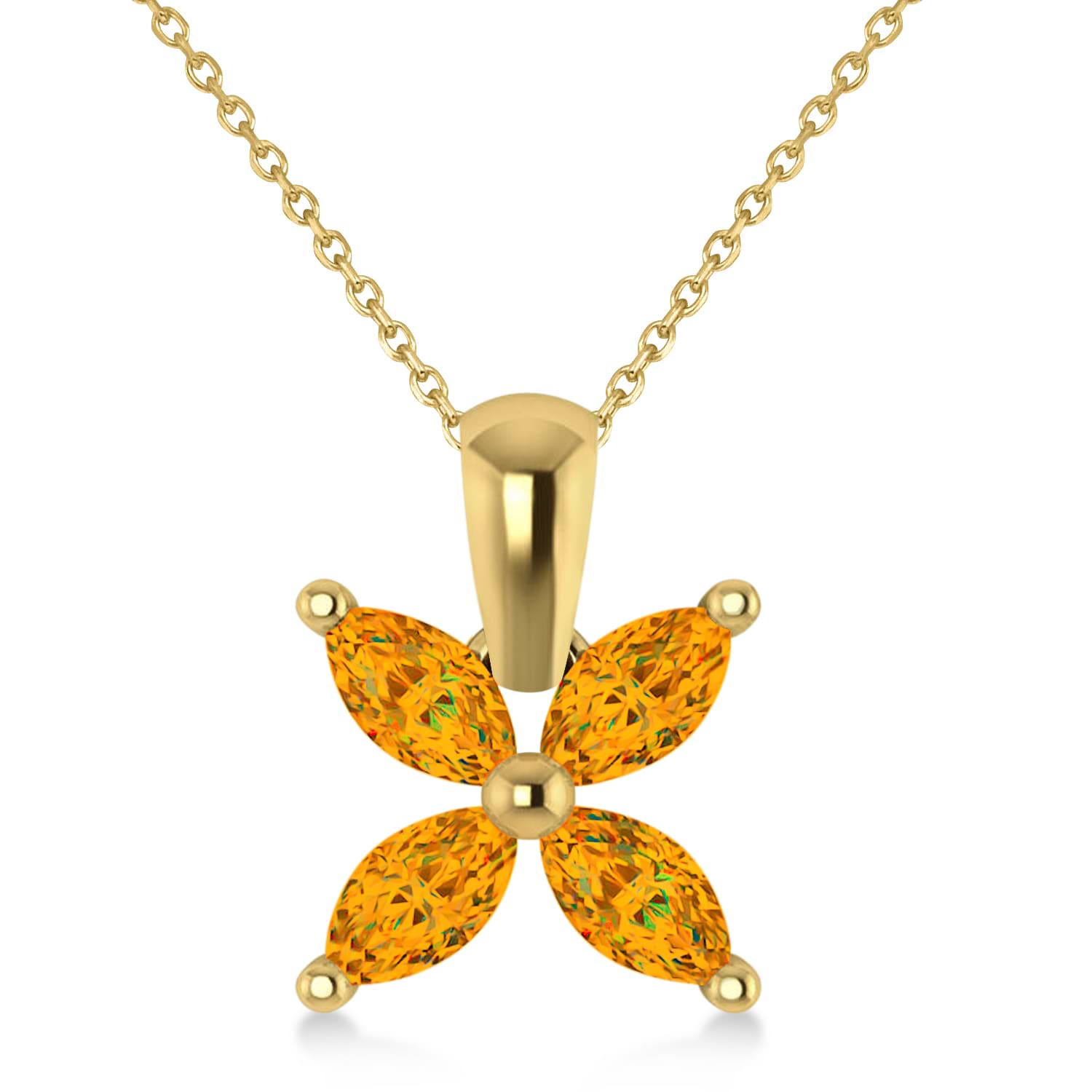 Citrine Marquise Flower Pendant Necklace 14k Yellow Gold (0.80 ctw)