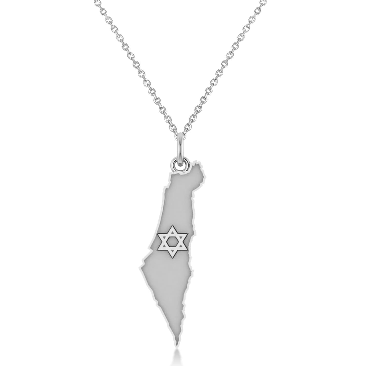 18K White Gold Israel Flag Pendant with Natural Diamonds and Blue